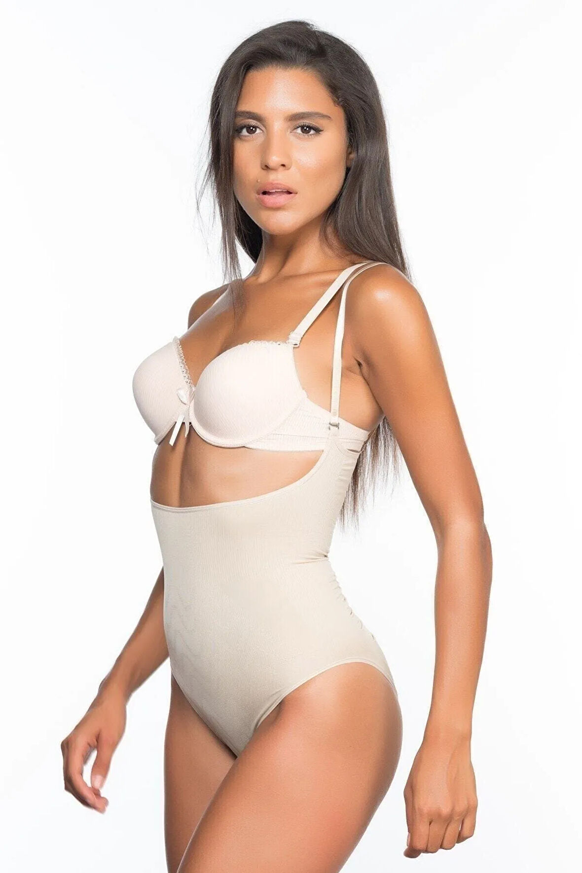 Kadın Bej Göğsü Açık Slip Korse