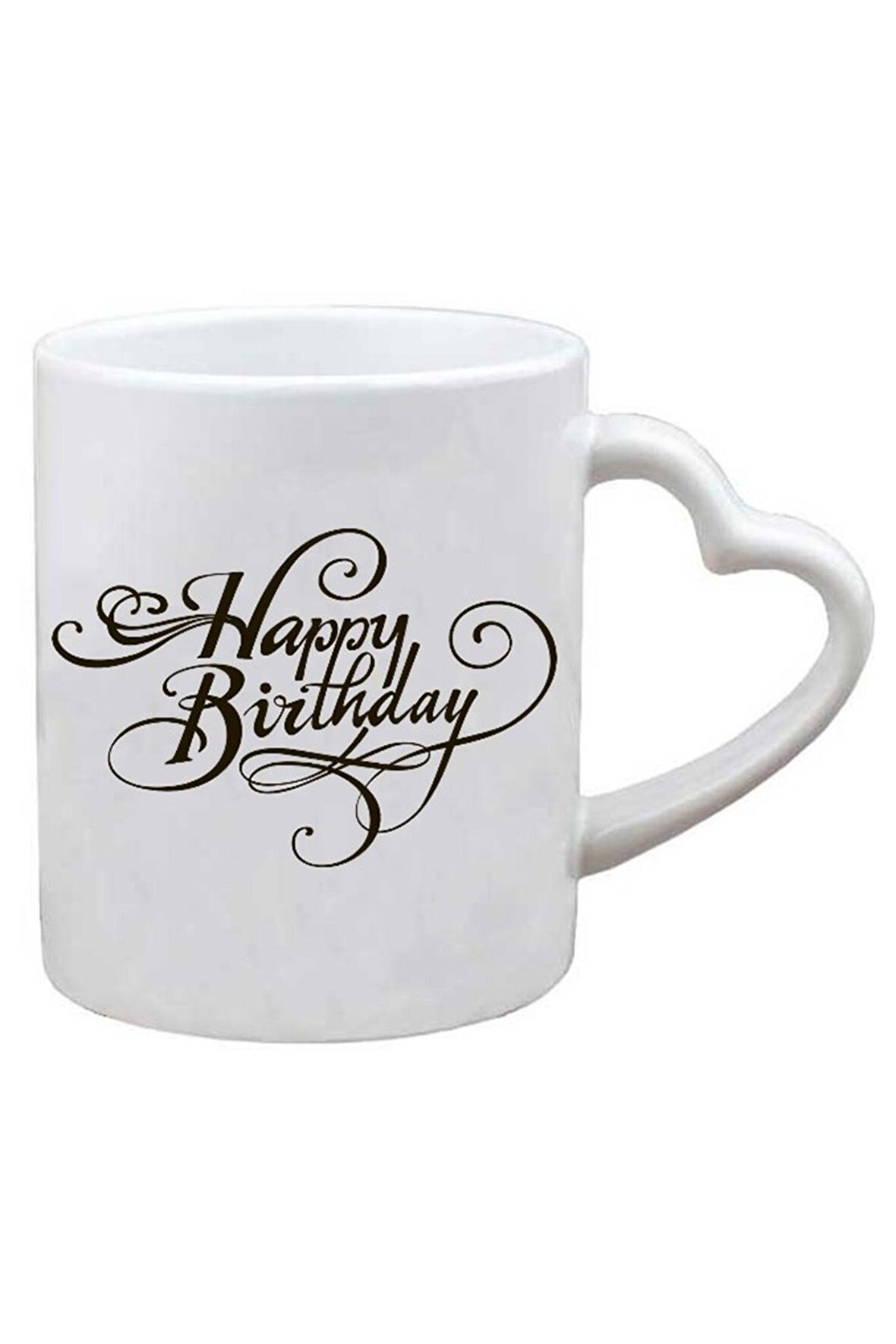 Kişiye Özel Happy Brithday Doğum Günü Özel Kulplu Süblimasyon Baskılı Porselen Kupa Bardak Kalpli Kulp