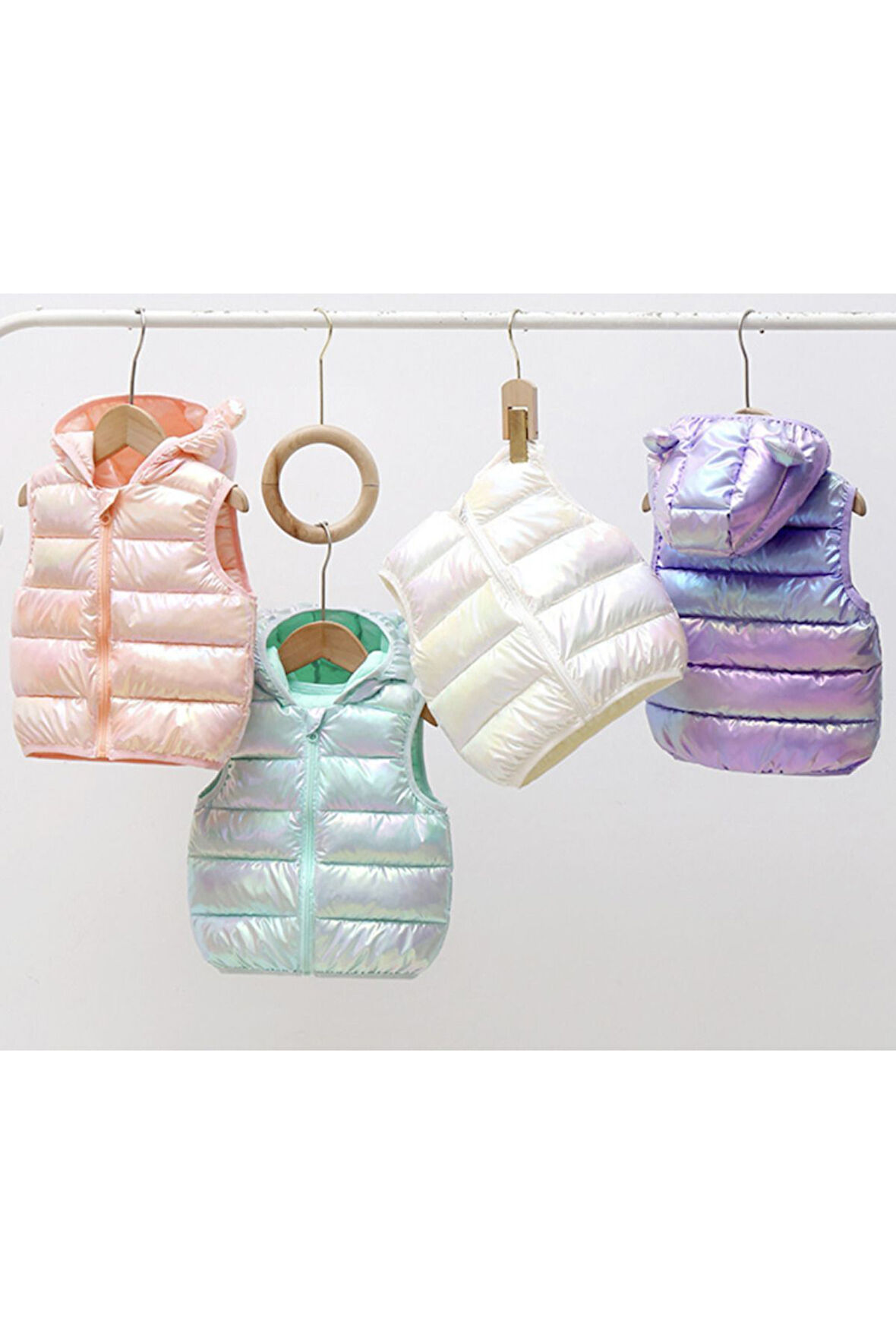 Petityu Parlak Puffy Teddy Kulaklı Pufudik Şişme Yelek Mor Kız Çocuk Yelek