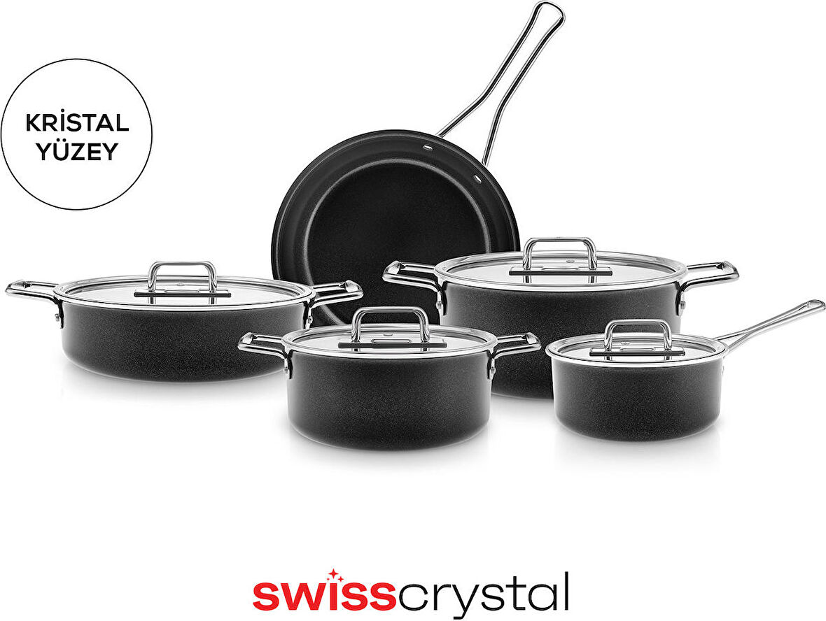 Karaca Swiss Crystal Mastermaid 9 Parça Tencere Seti Shiny Black