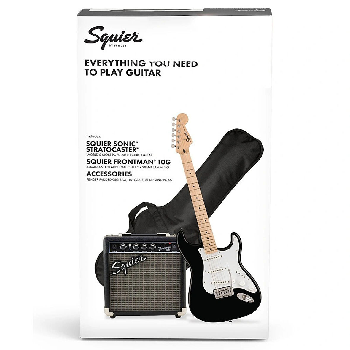 Squier Sonic Stratocaster Black Frontman 10G Amfi Elektro Gitar Seti
