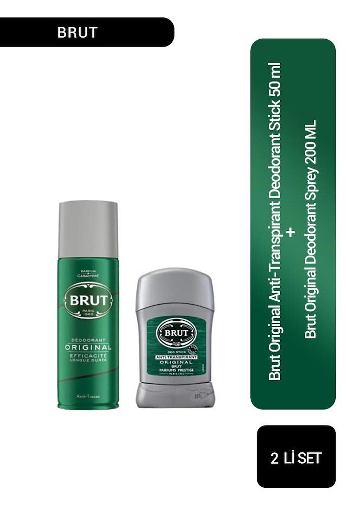 Brut Original Deodorant Sprey 200 ml+Deodorant Stick 50 ml