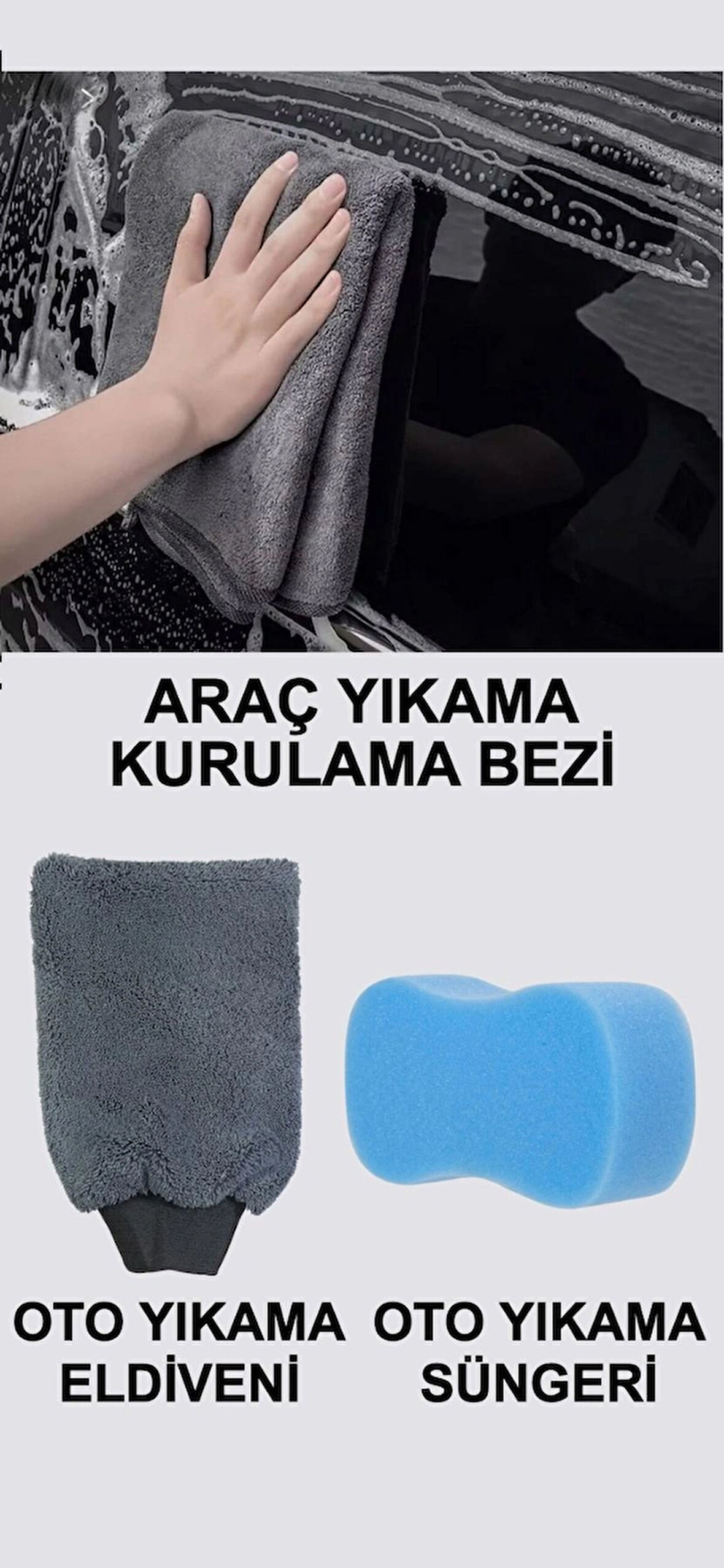 3'lü Oto Araç Yıkama Kurulama Bezi Temizlik Seti Sünger