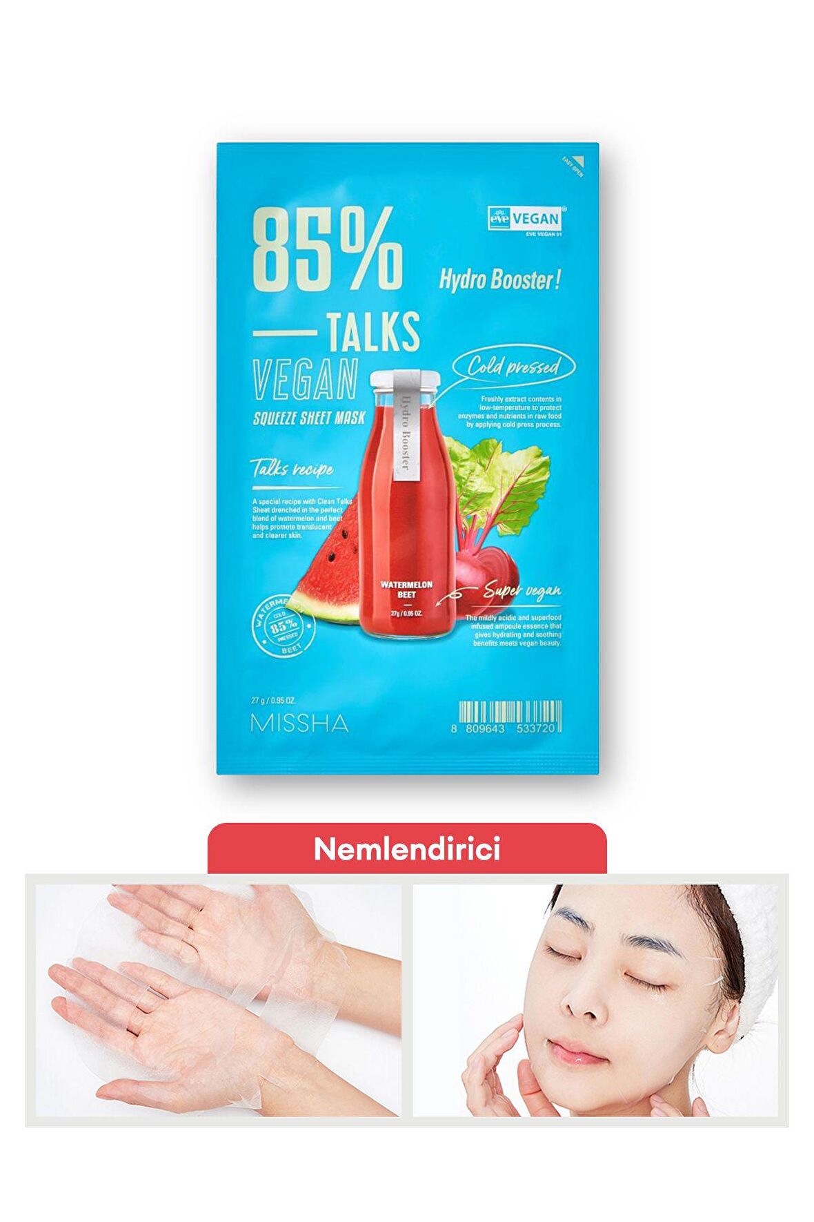 Stres Karşıtı Nemlendirici Vegan Yaprak Maske Talks Vegan Squeeze Sheet Mask (Hydro Booster)