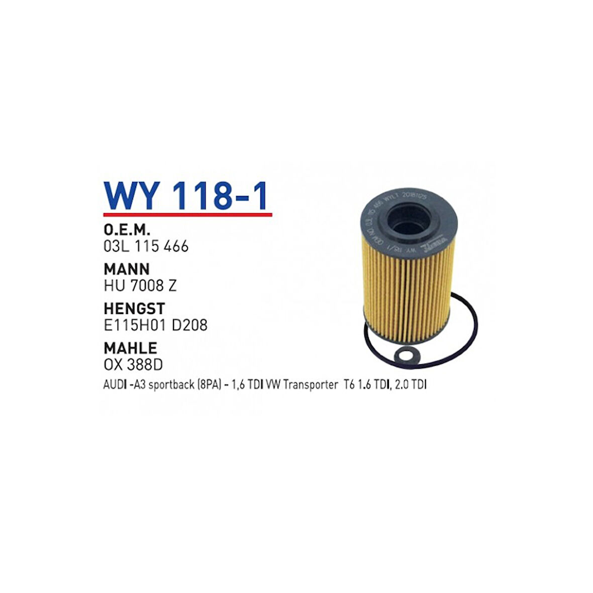 YAĞ FİLTRESİ 1.6-2.0 TDI CAAA-CAAB-CAYB-CAYC-CAYD- 03L115466WUN