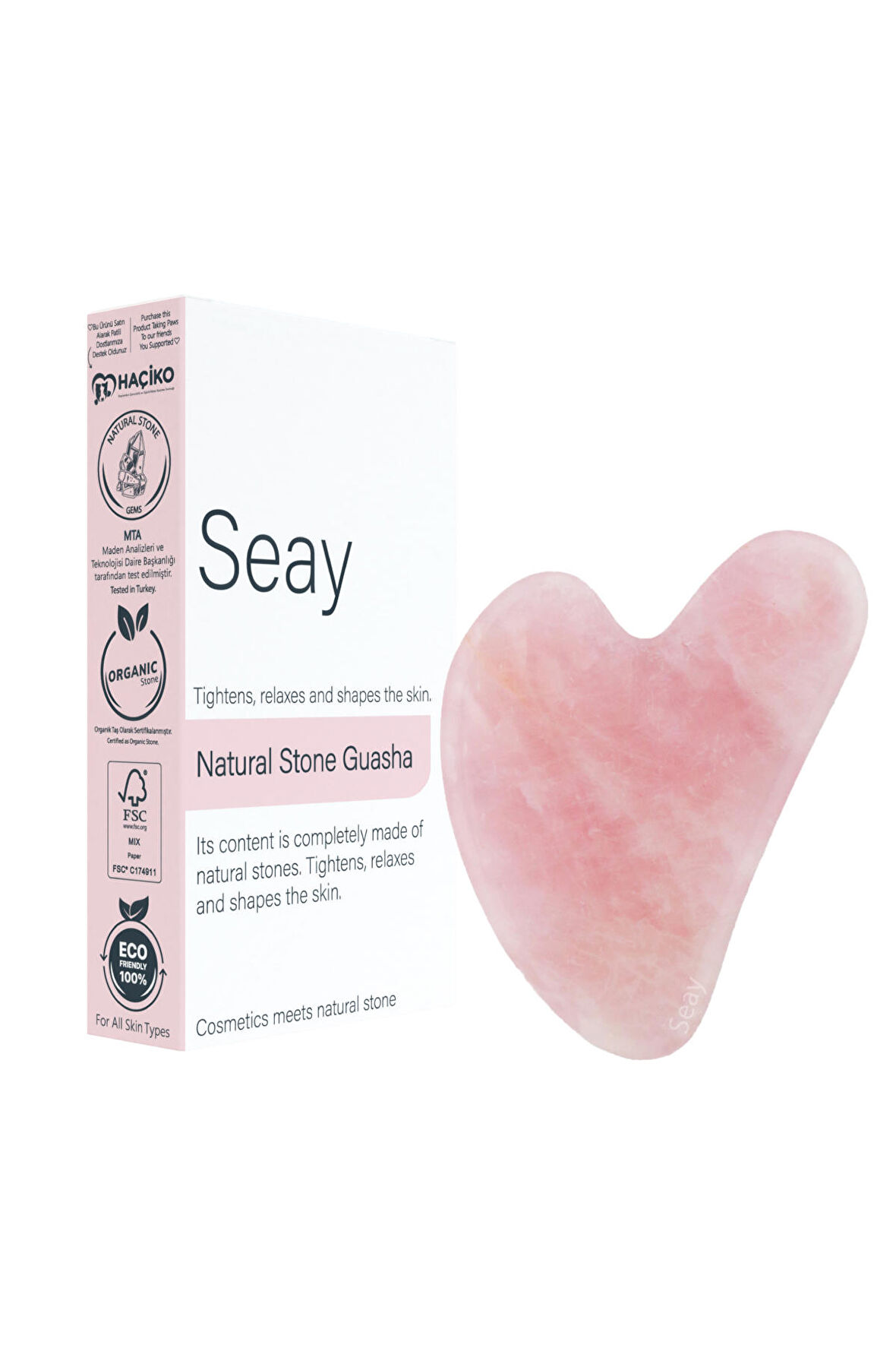 Pembe Kuvars Taşı Gua Sha Yüz Masaj Aleti Değerli Doğal Taş Sertifikalı