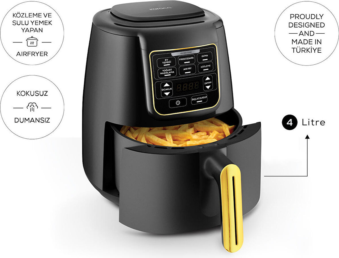 Karaca Air Pro Cook 3 In 1 Xl Ev Yemeği, Közleme, Sulu Yemek Tencereli Airfryer Black Gold 4 Kişilik