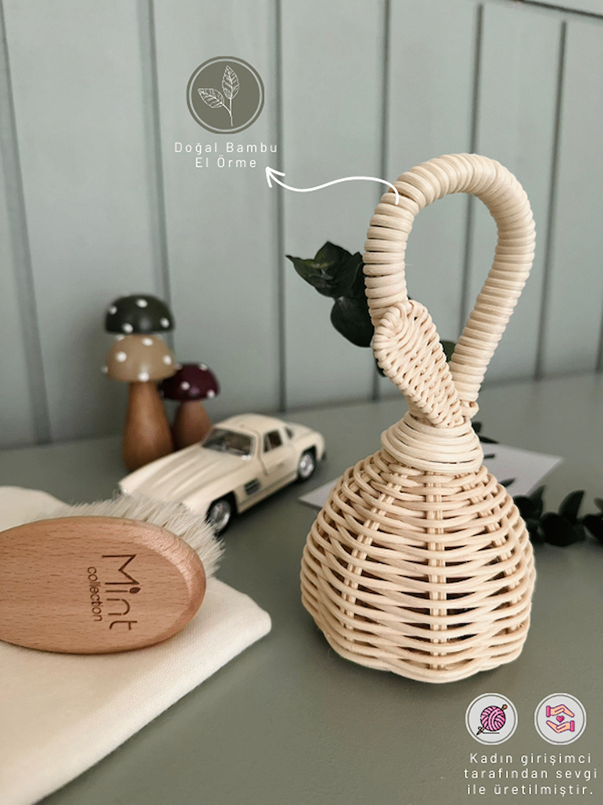 Rattan Çıngırak Bebek Oyuncağı Bambu Mintcollection