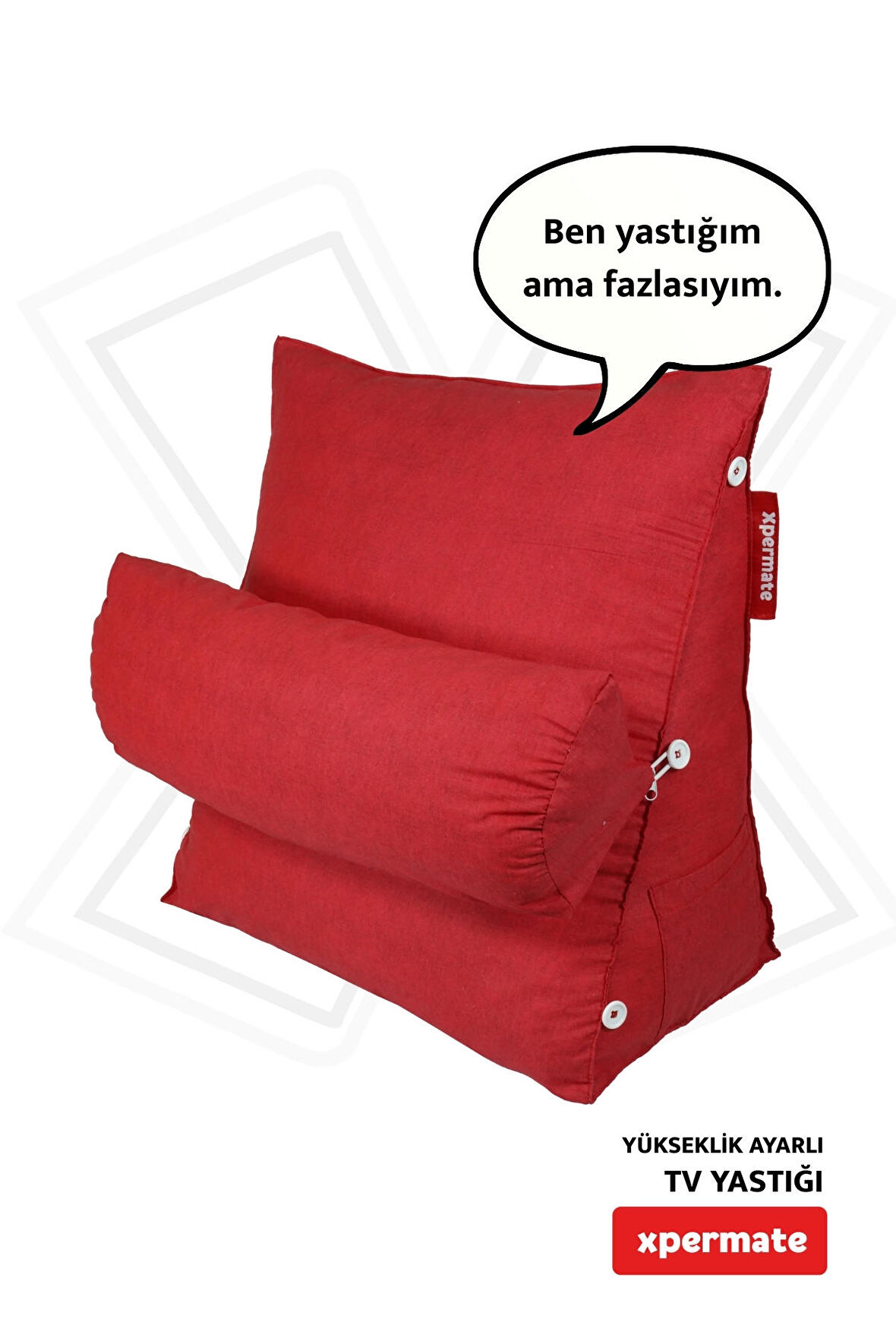 XPERMATE Yükseklik Ayarlı TV ve Kitap Okuma Yastığı Bel, Sırt ve Boyun Desteği Kırmızı