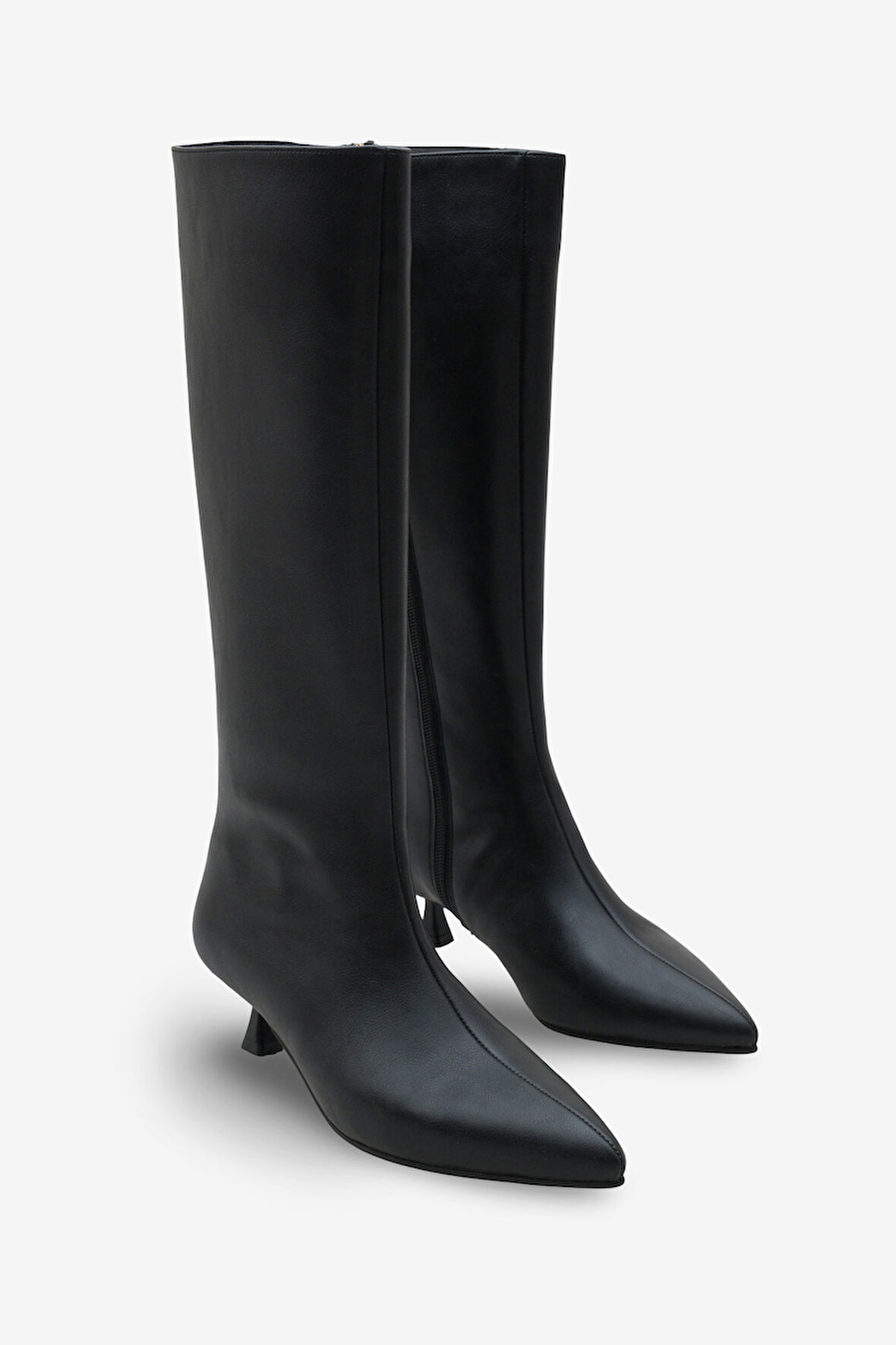 Kadın Sivri Burun Yandan Fermuarlı Topuklu Günlük Çizme Zery Siyah 