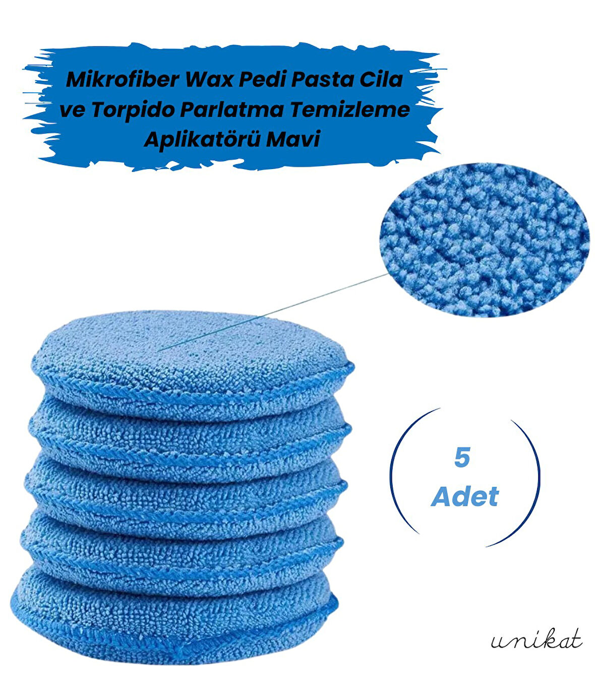 Mikrofiber Wax Pedi Pasta Cila ve Torpido Parlatma Temizleme Aplikatörü Mavi 5 Adet