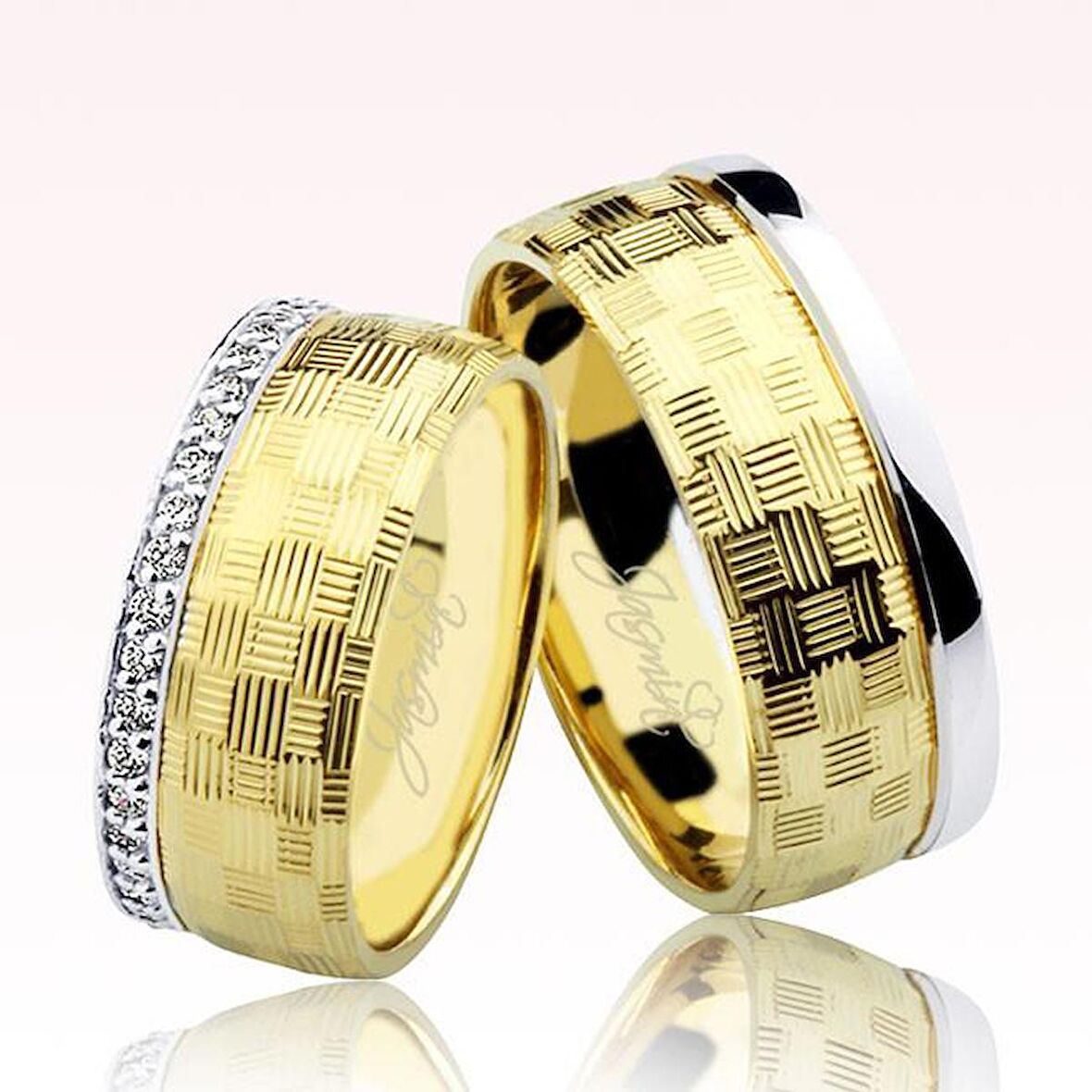 Desenli Taşlı Altın Alyans 0404-2