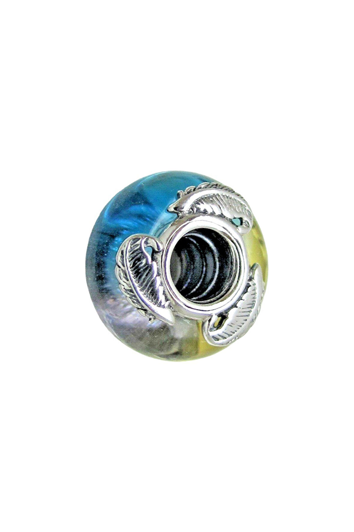 Tüy ve Renkli Murano Charm | 925 Ayar Gümüş