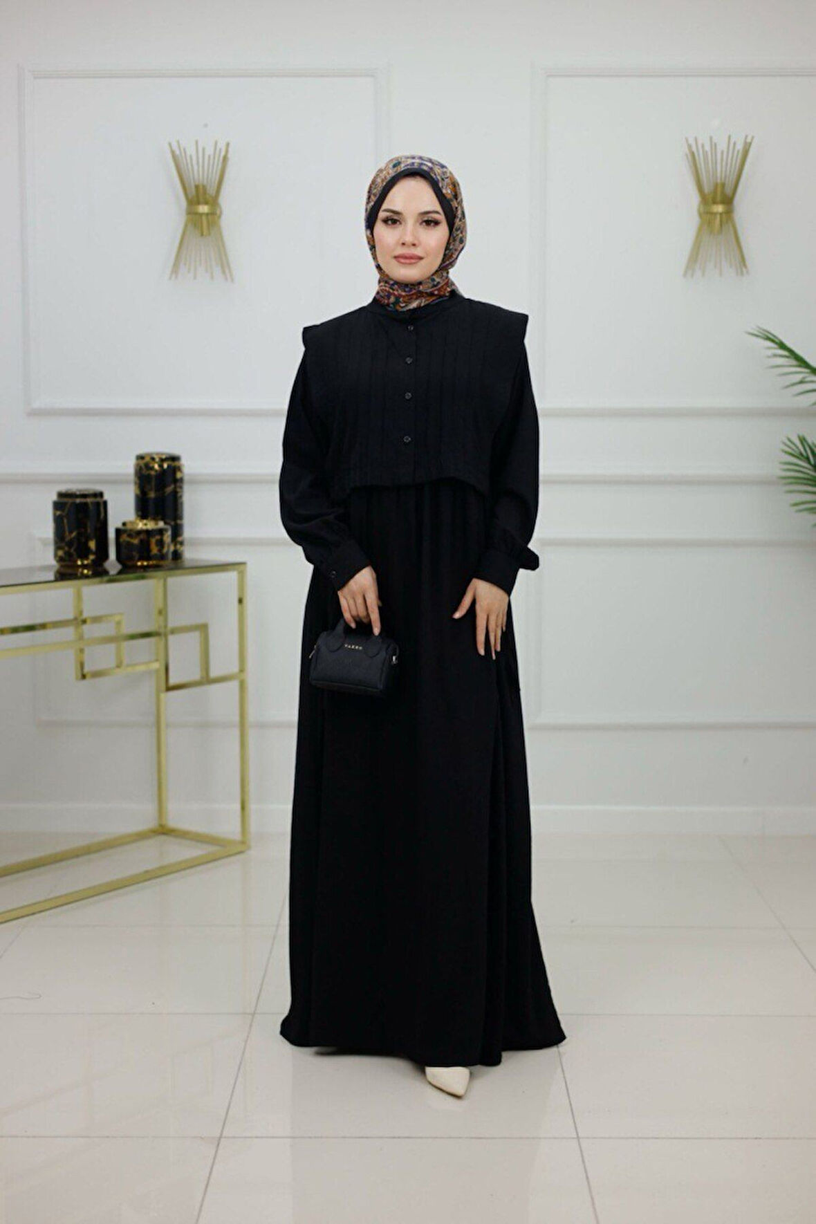 Kadın Tesettür Elbise 2'Li Yelek & Elbise