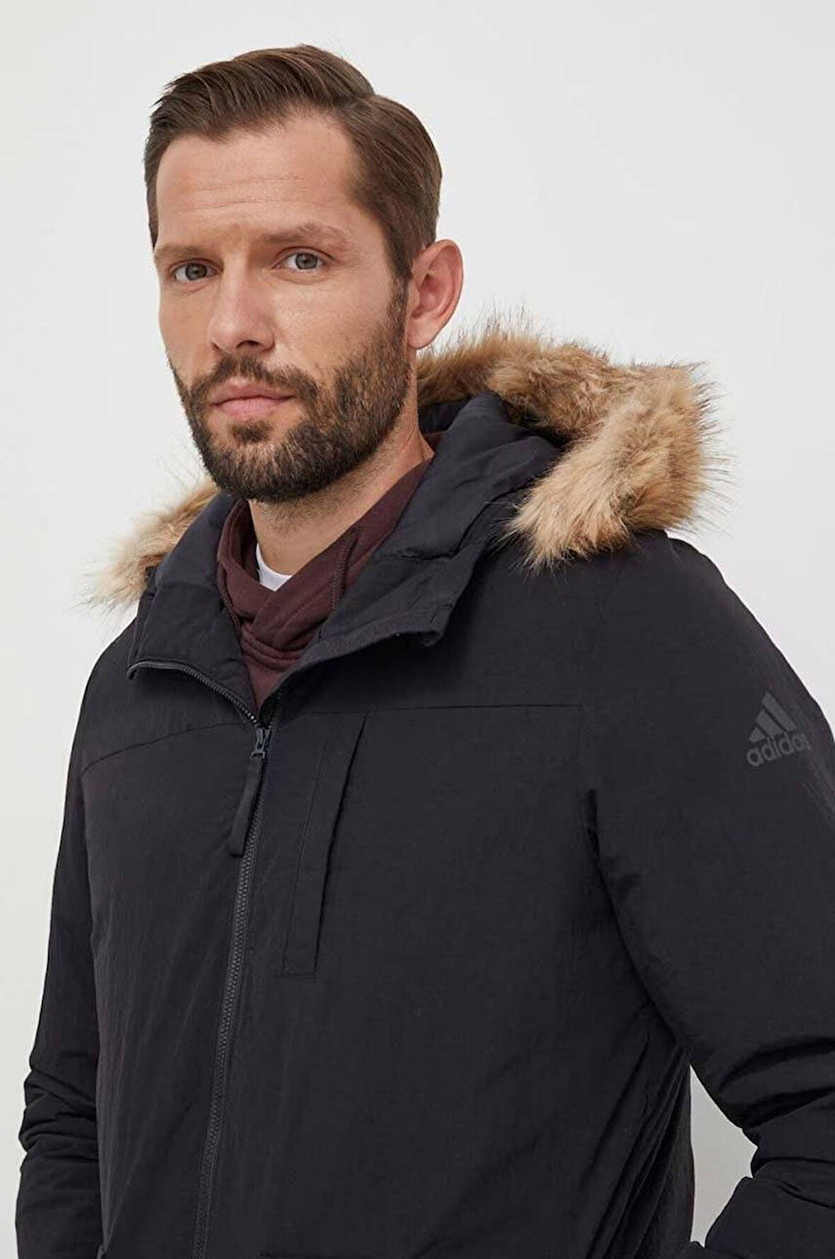 Adidas Paveric Fur Parka Opsiyonel Kürklü Kapüşonlu Regular Fit Uzun Erkek Mont Siyah