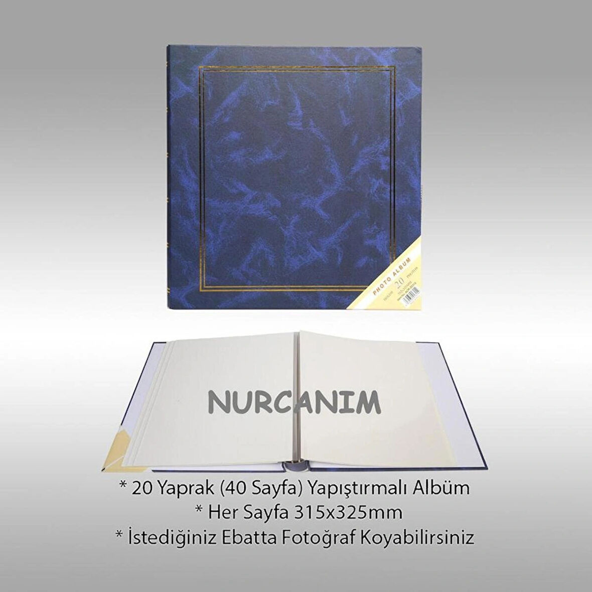 NRCN 20 Yaprak [40 SAYFA]-31x32 cm Manyetik Yapışkanlı Ciltbezli Fotoğraf Albümü (Lacivert)