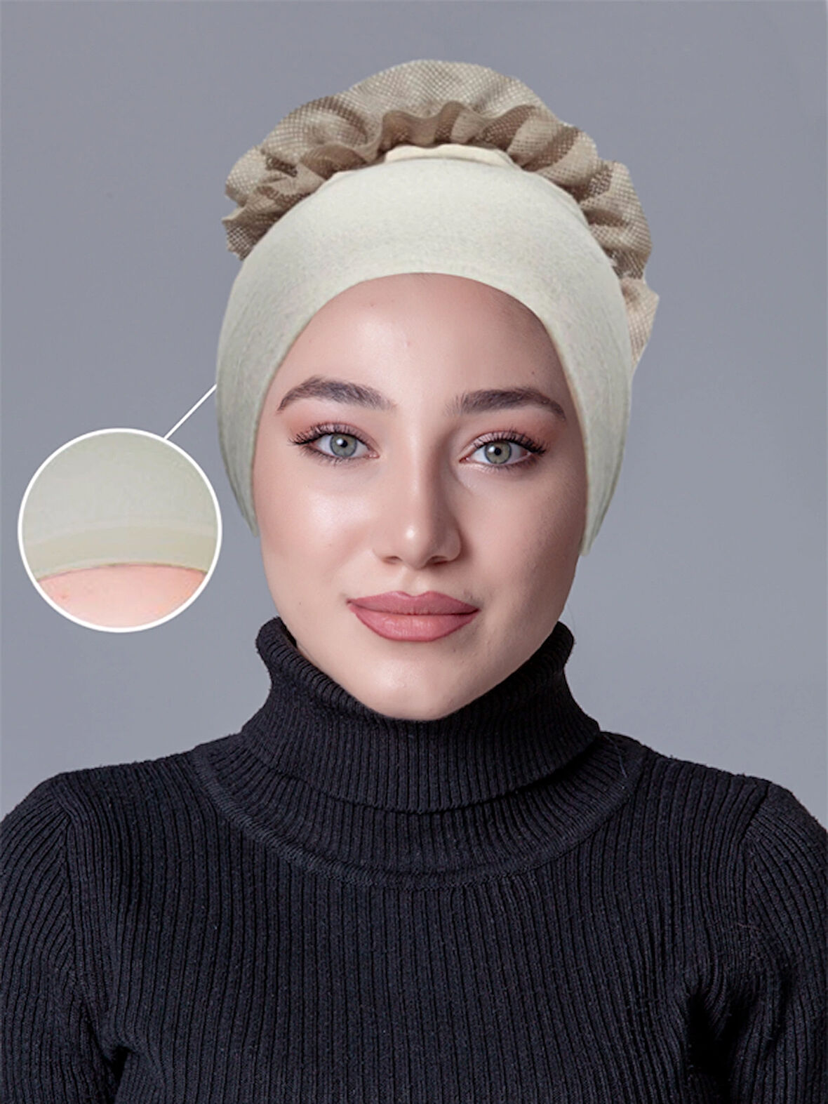 Taş Rengi ( Ten Rengi) Likralı Fırfırlı Kaymayan Bone