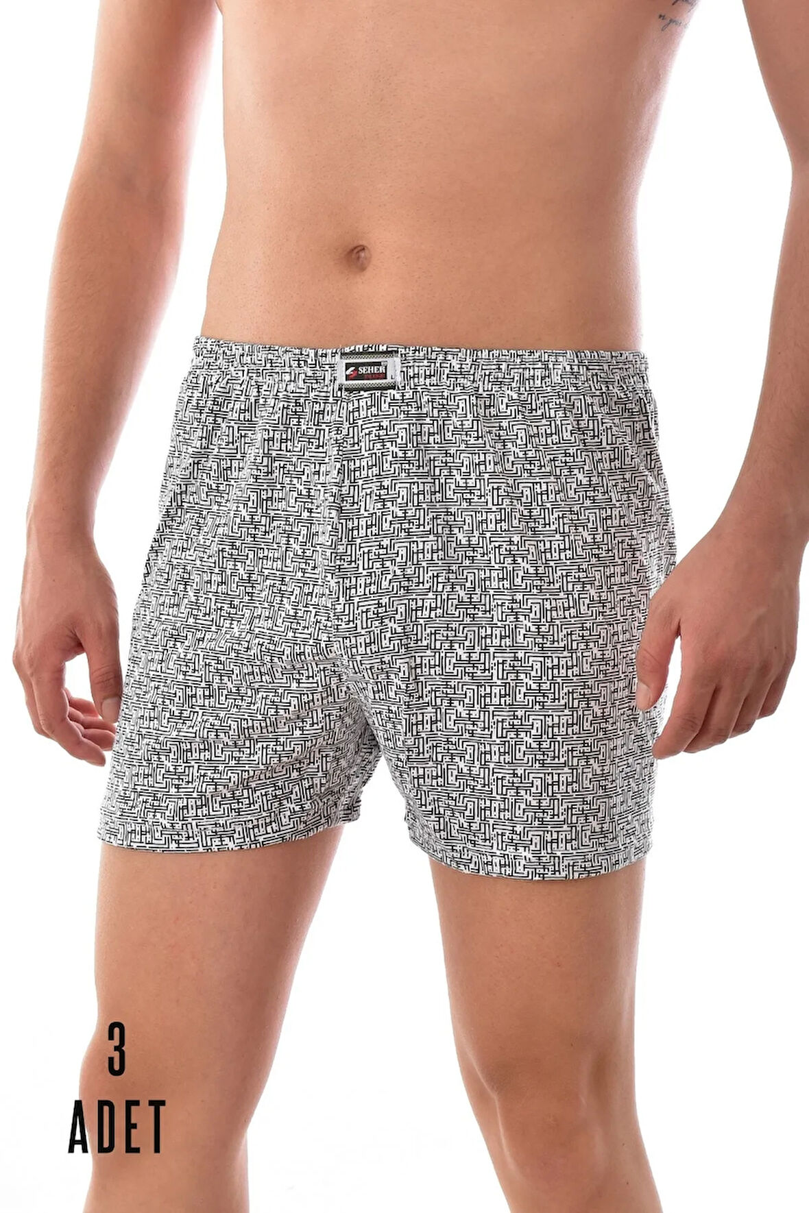 Erkek Gri 3 Adet Seher Pamuklu Desenli Asorti Boxer