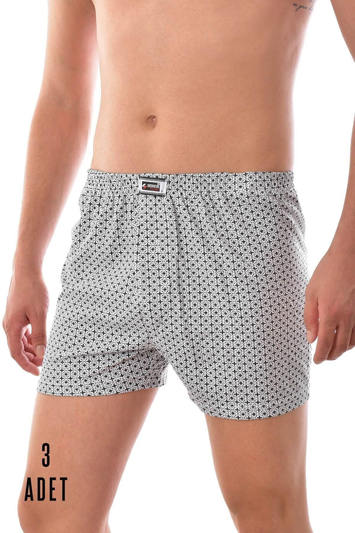 Erkek Gri 3 Adet Pamuklu Desenli Asorti Boxer
