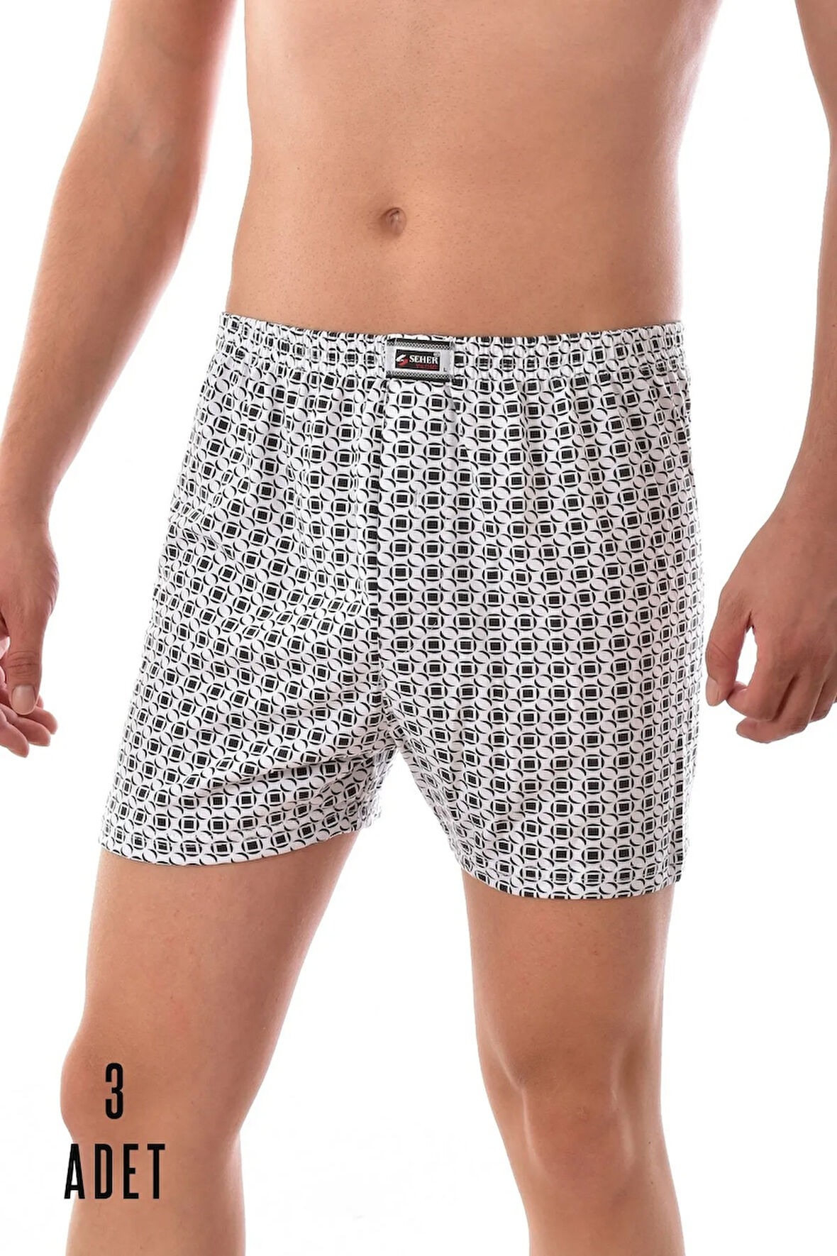 Erkek Gri 3 Adet Seher Pamuklu Desenli Asorti Boxer