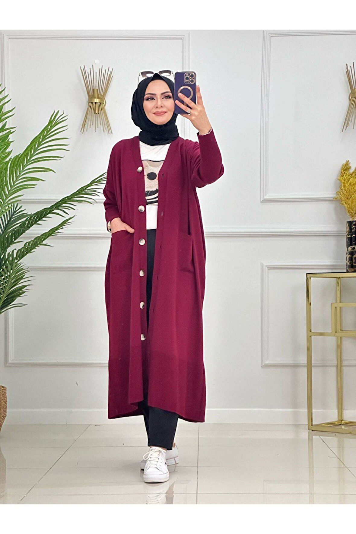 TRİKO HIRKA CEPLİ DÜĞME KAPAMALI TESETTÜR HIRKA