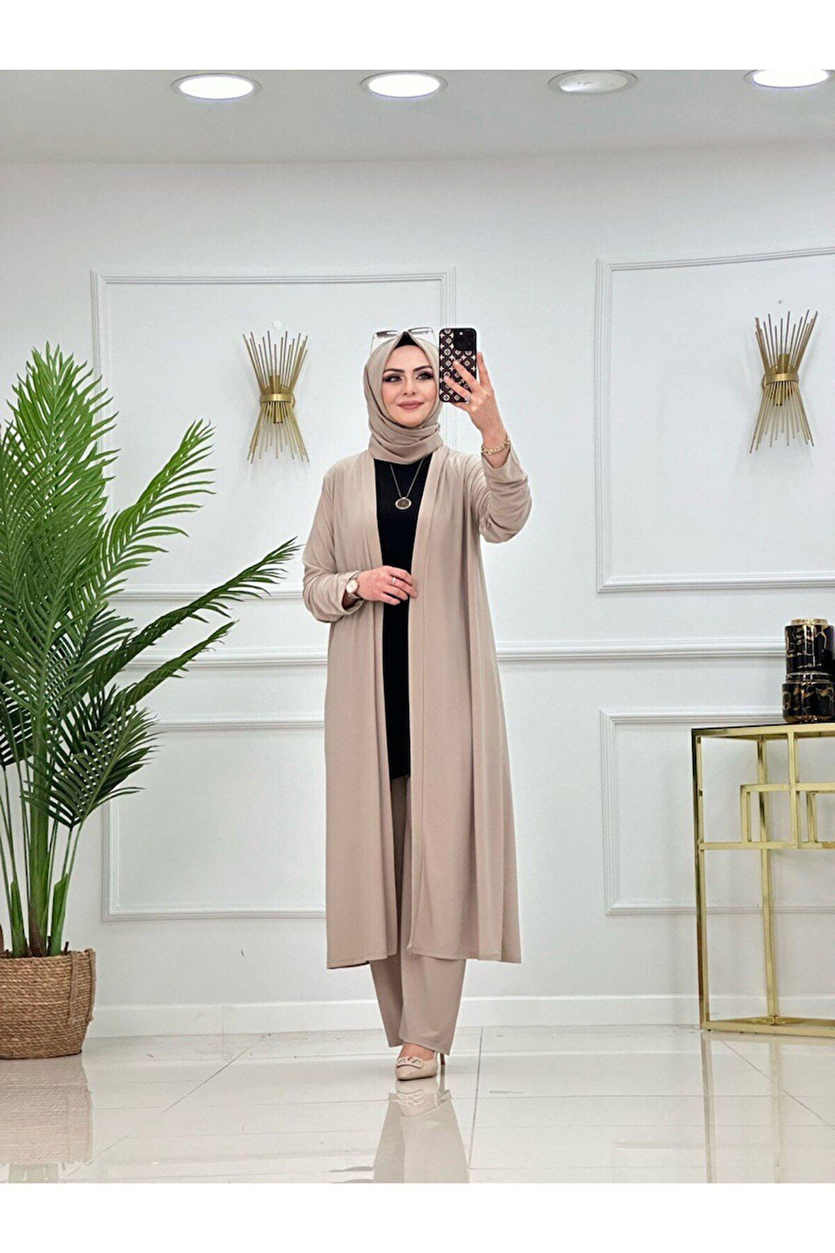 Kadın Tesettür 3'Lü Takım Hırka & Pantolon & Kısa Kollu İçlik