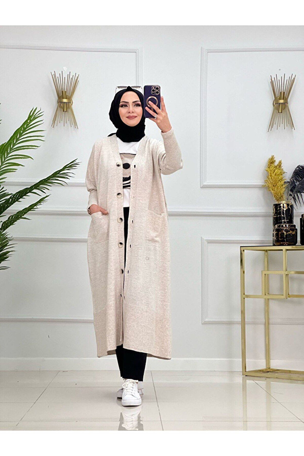 TRİKO HIRKA CEPLİ DÜĞME KAPAMALI TESETTÜR HIRKA