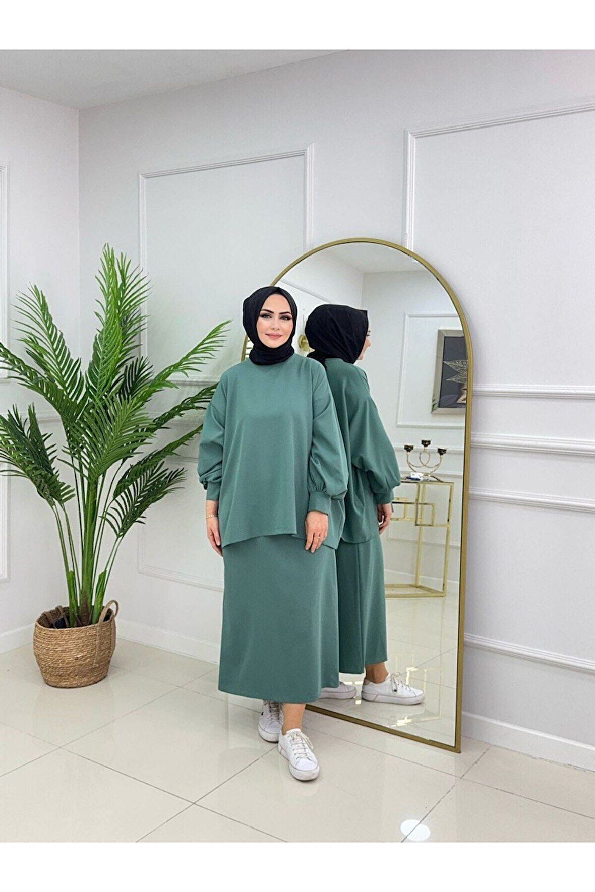 Kadın Tesettür Takım 2'Li Takım Etek & Tunik İnce Triko