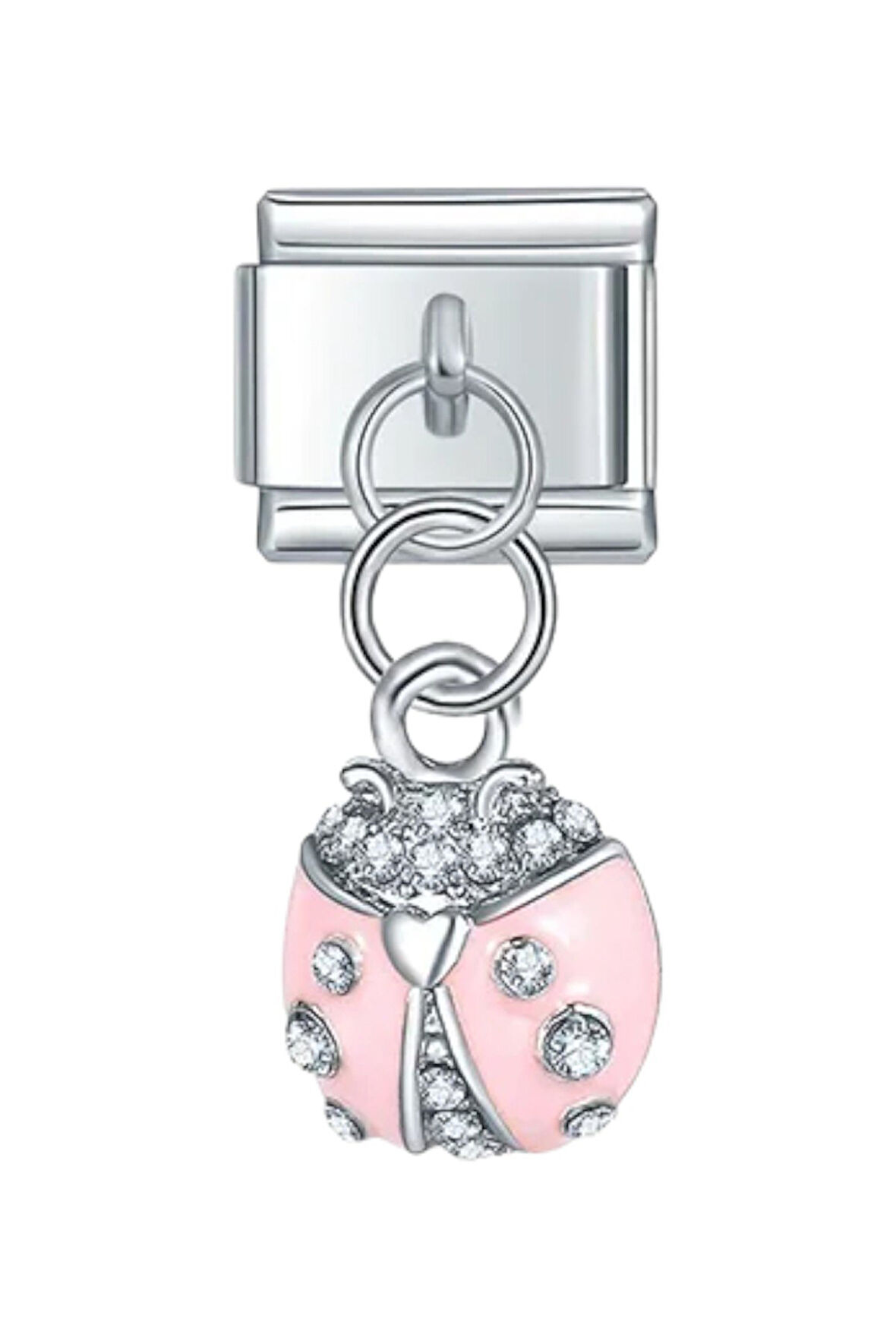 Pembe Uğur Böceği Çelik İtalyan Charm