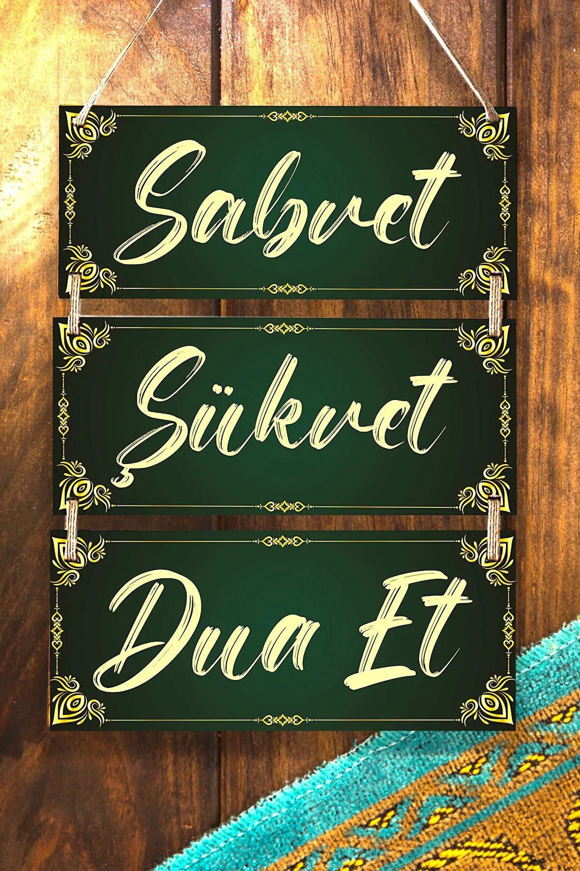 Sabret Şükret Dua Et 3'lü Dekoratif Mdf Tablo Seti, Ev, Oturma Odası, Salon, Ofis Dekoru