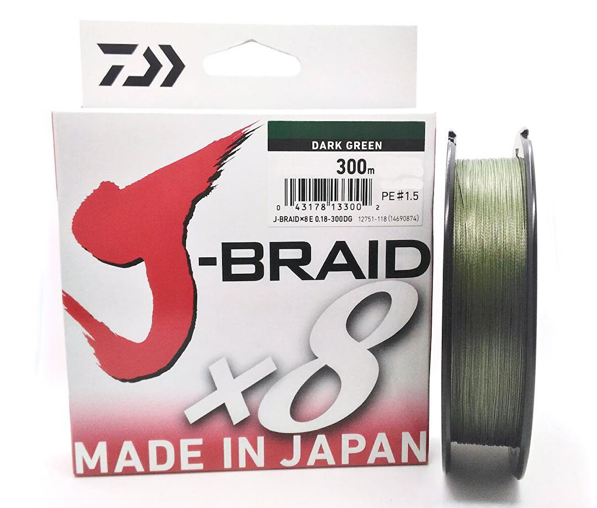 Daiwa J-Braid X8 Dark Green Olta Misinası 300Mt  Dark Green-0,22 MM