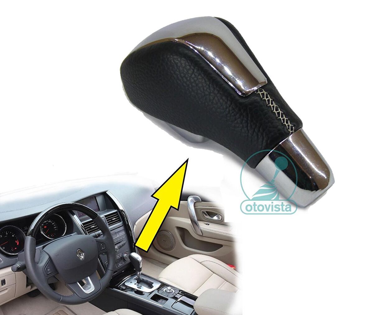 Renault Latitude Otomatik Vites Topuzu ( Siyah Deri-Bej Dikiş)