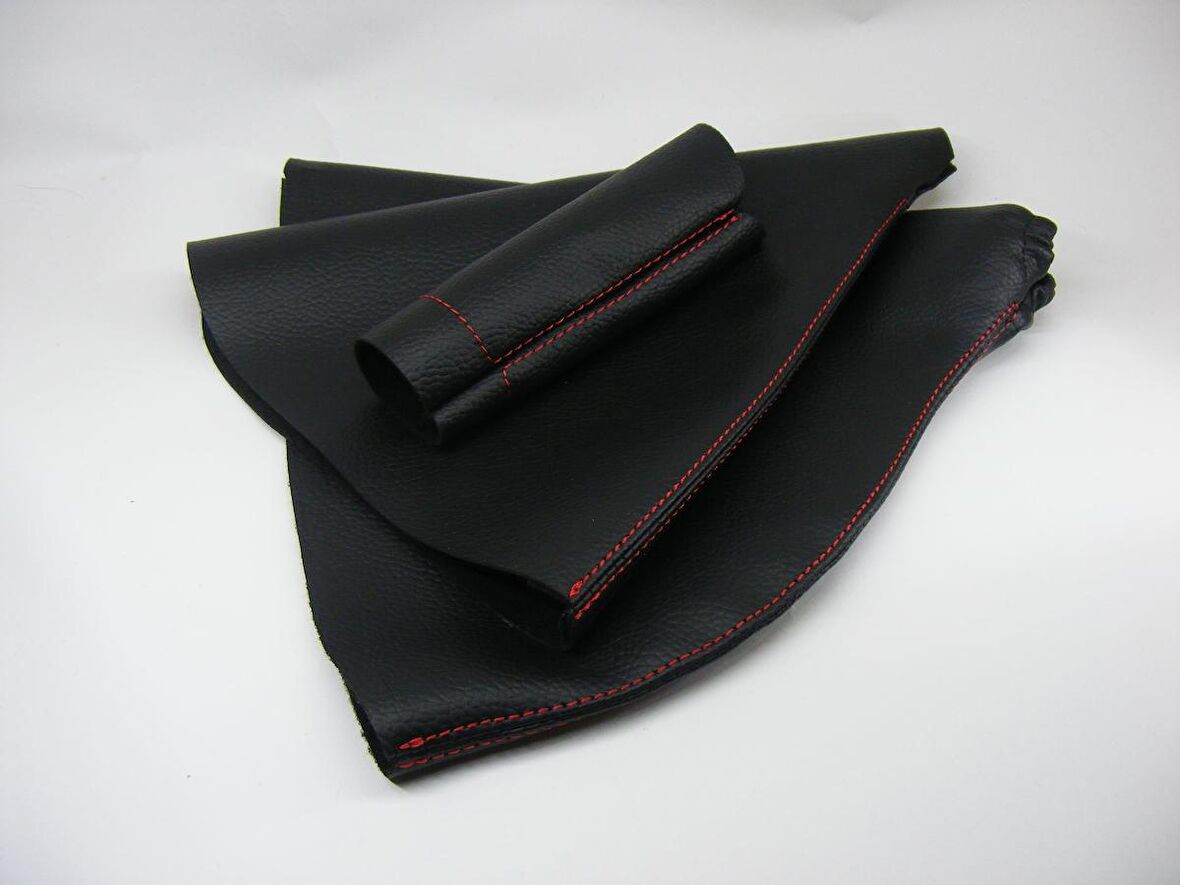 Renault Fluence/Megane 3 El Freni Körüğü-Vites Körüğü-El Freni Kolu Derisi (Siyah Deri-Kırmızı Dikişli)