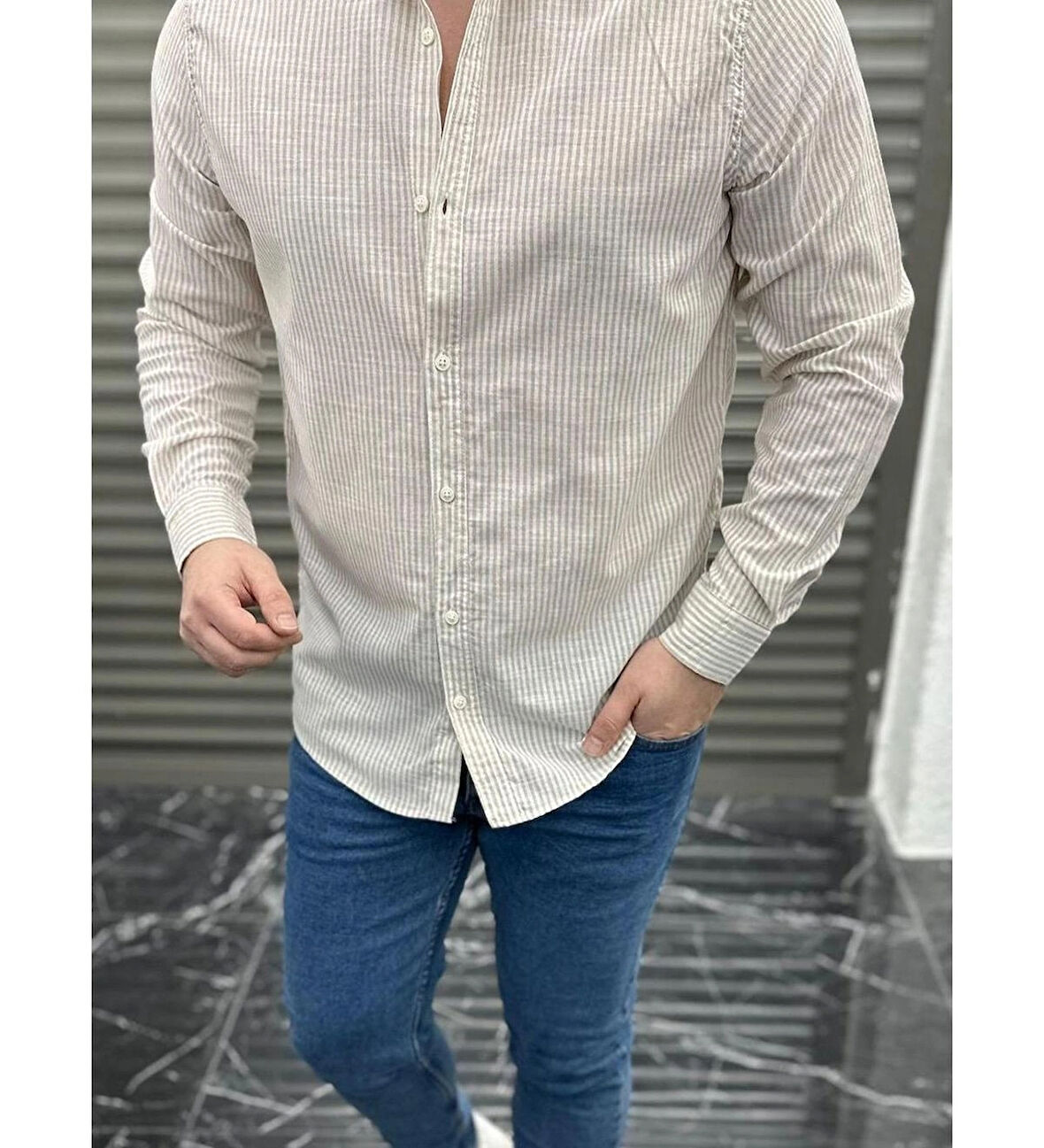 RUFF ÇİZGİLİ Bej GÖMLEK