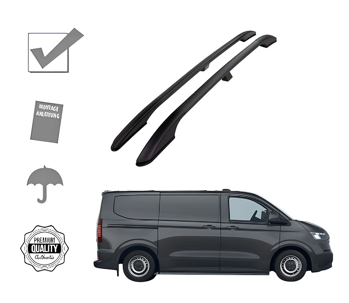 TRANSPORTER PANEL VAN KISA ŞASE 2025 2026 2027 PORTBAGAJ TAVAN ÇITASI SİYAH