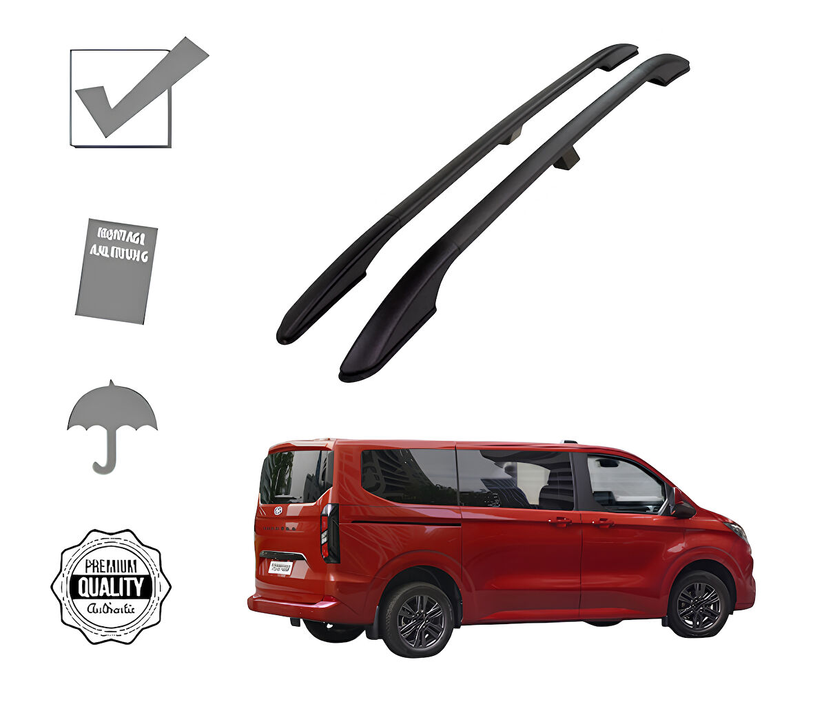 TOURNEO CUSTOM DELUXE KISA ŞASE 2025 2026 2027 PORTBAGAJ TAVAN ÇITASI SİYAH