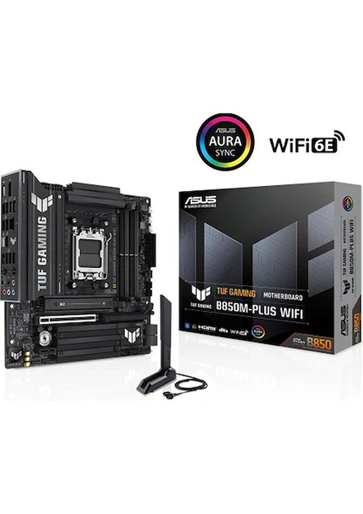 Asus Tuf Gamıng B850M-PLUS Wıfı Amd B850 Am5 Ddr5 8000 Dp HDMI 3x M2 Usb3.2 Gen 2x2 Wifi 6e + Bt Aura Rgb 2.5gbit Lan Matx