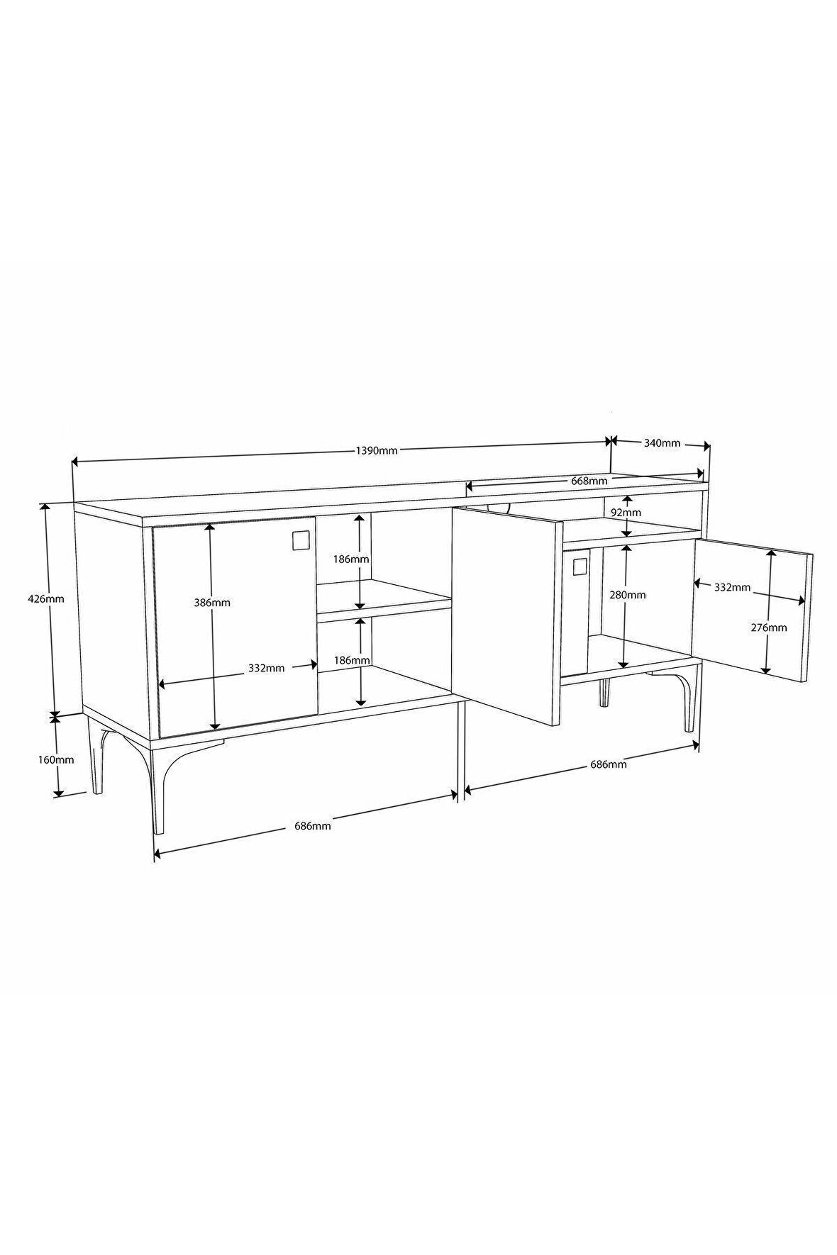 Mezza 1544 Artemis 139 cm Tv Ünitesi Hat-Antrasit