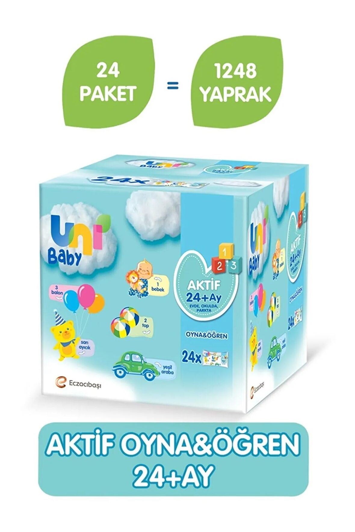 Uni Baby Aktif Oyna Öğren 52 Yaprak 24'lü Paket Islak Mendil