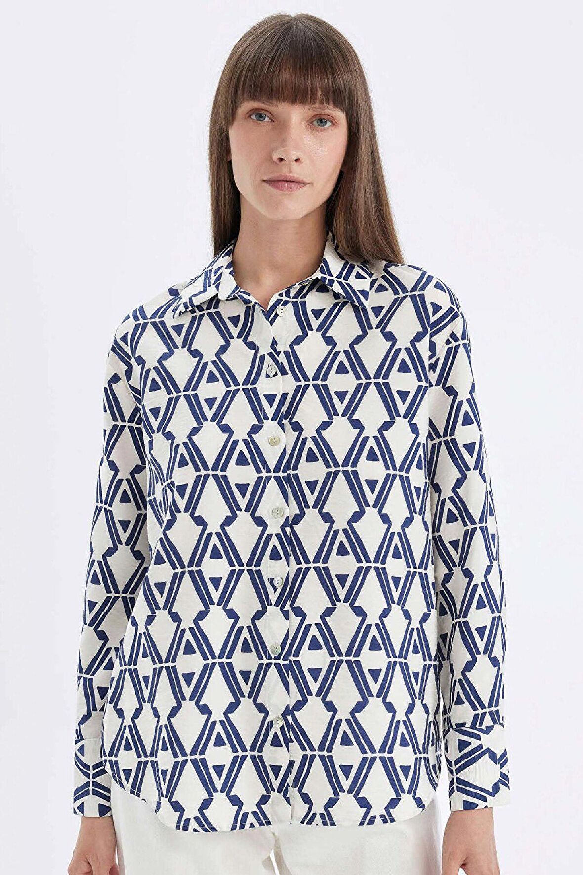 DeFacto Oversize Geniş Kalıp Desenli Uzun Kollu Gömlek D4511AX24AUNV31