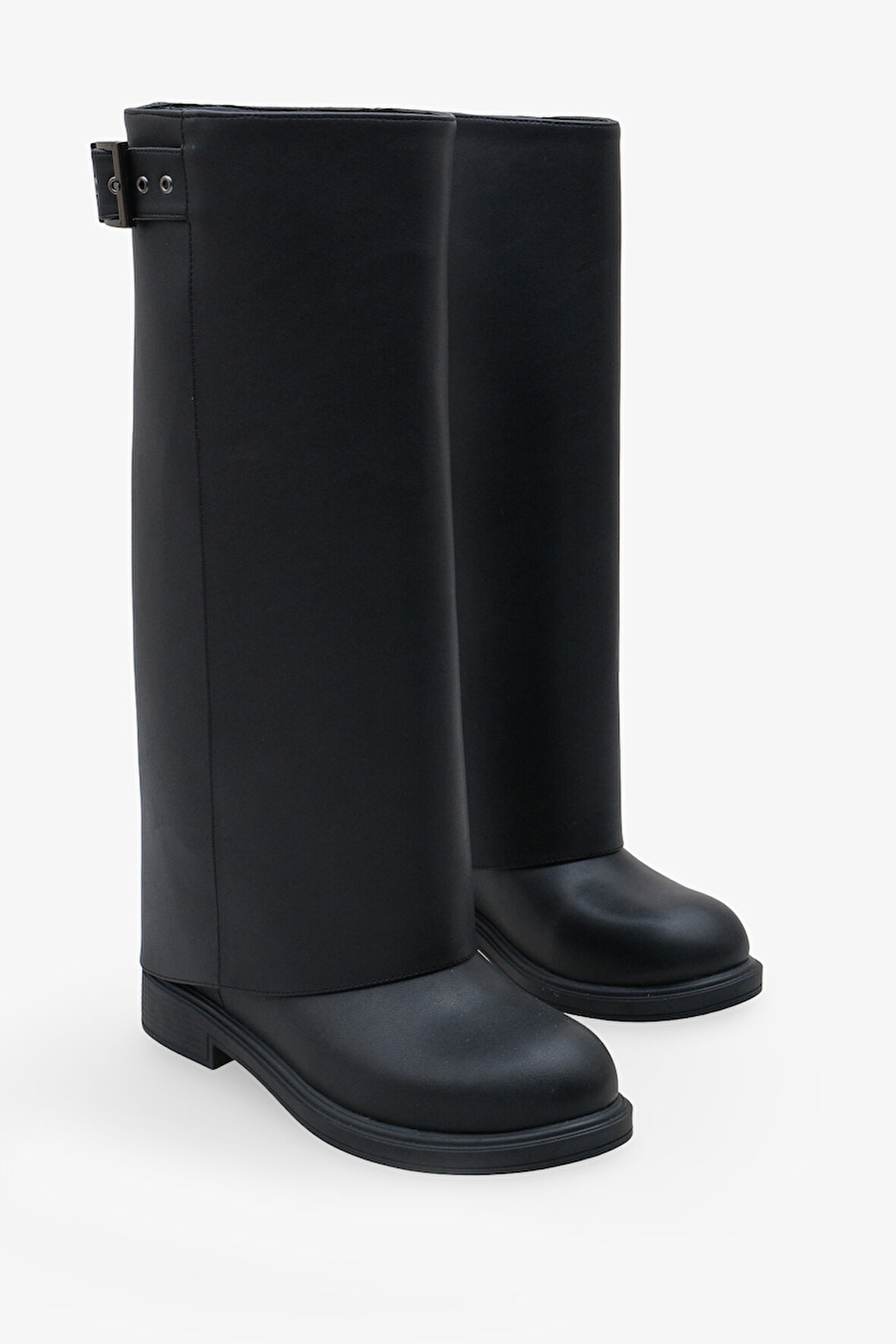 Kadın Diz Altı Kemer Tokalı günlük Çizme Sassari Siyah