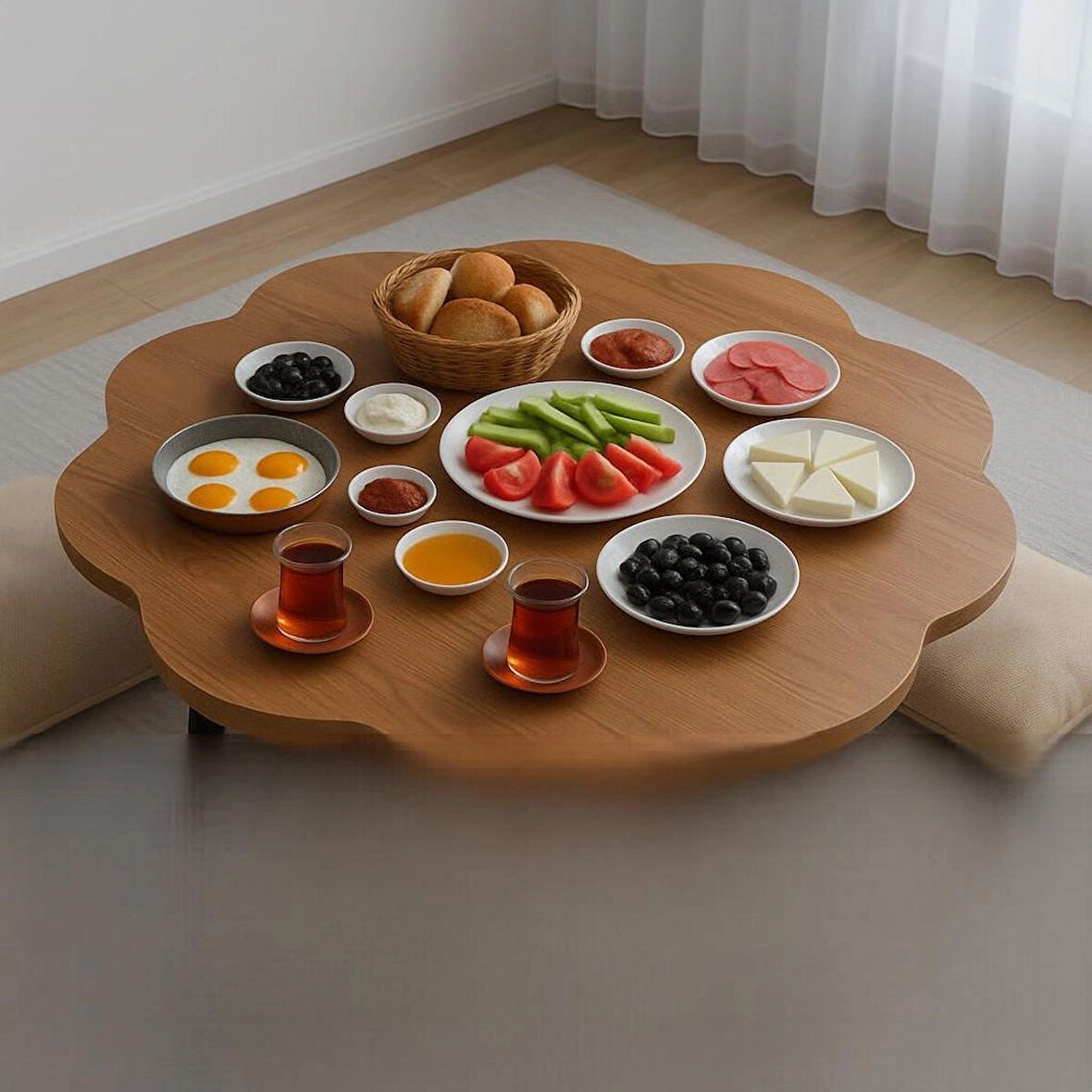 Yaprak Form Katlanabilir Yer Piknik Ve Kahvaltı Sofrası Sahil Kamp Sofrası Dekoratif Şık Modern