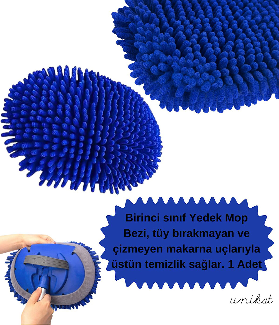 Teleskopik Mikrofiber Araç Yıkama Fırçası Yedek Mop Başlığı Mavi 1 Adet