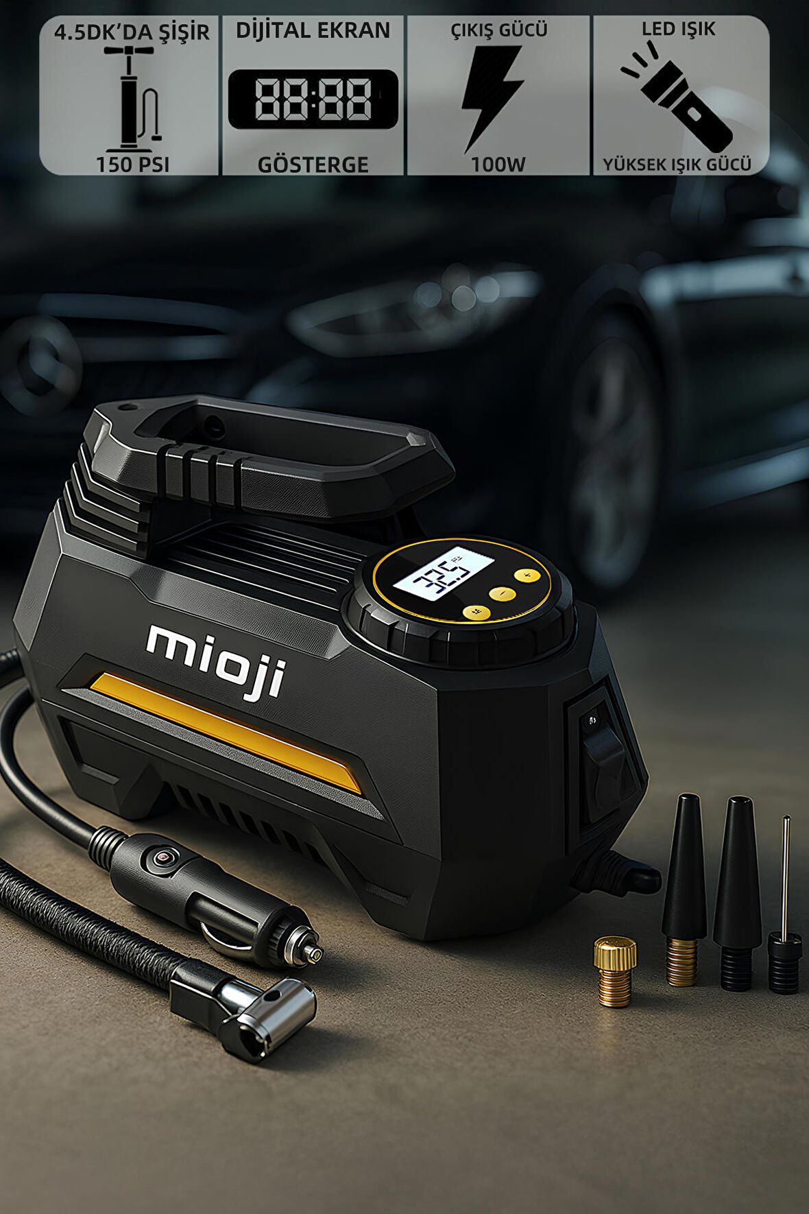 Mioji Mio 10 Taşınabilir 150PSI 12V 120W Araba Hava Pompası