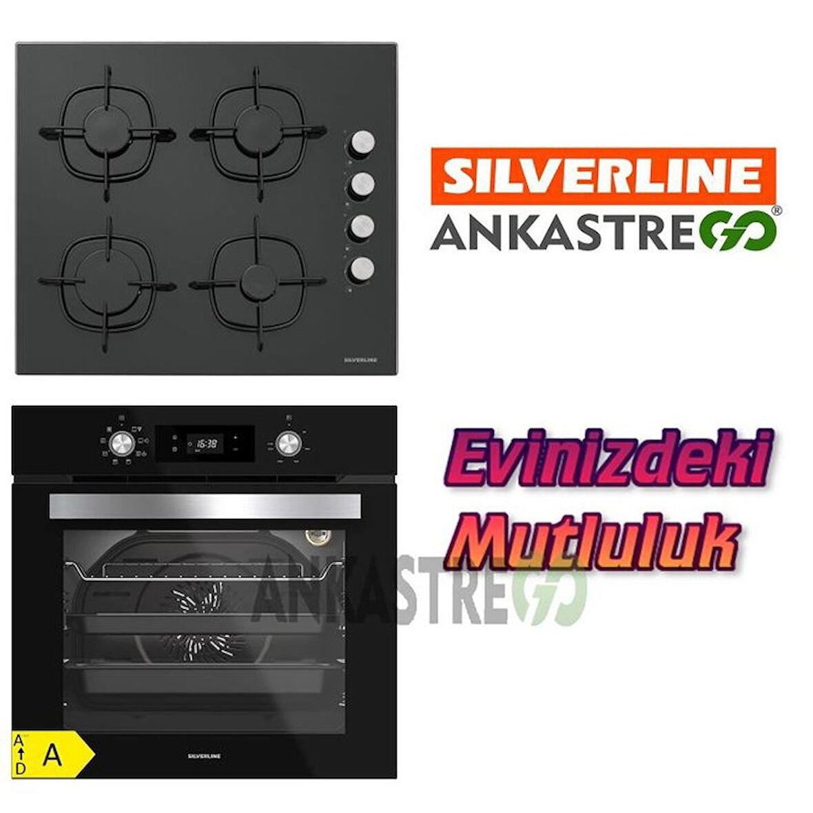 Silverline BO6504B01 - CS5335B01 Siyah Cam Ankastre Set