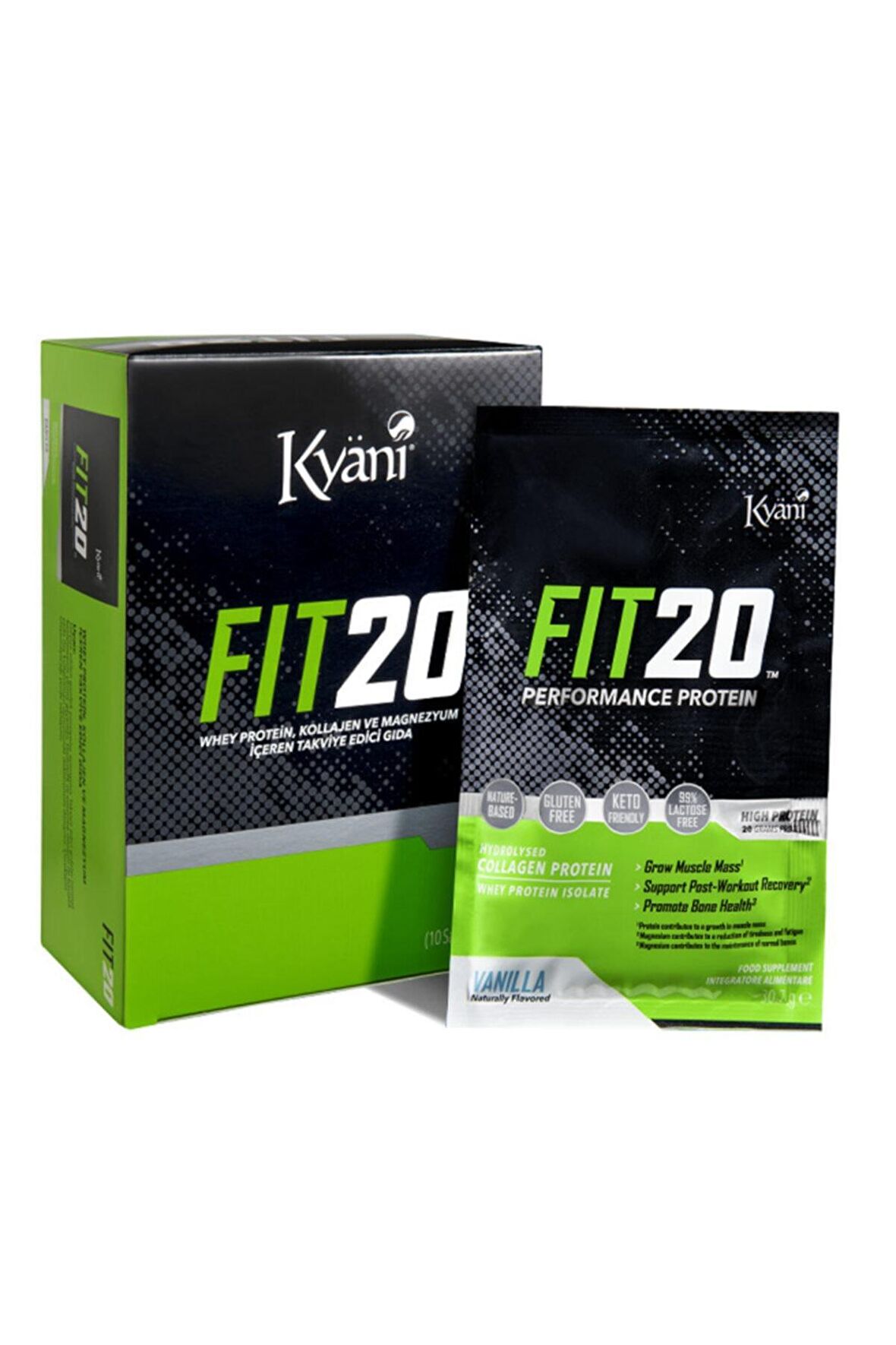 Kyani Fit20 Whey Protein, Kollajen ve Magnezyum İçeren Takviye Edici Gıda