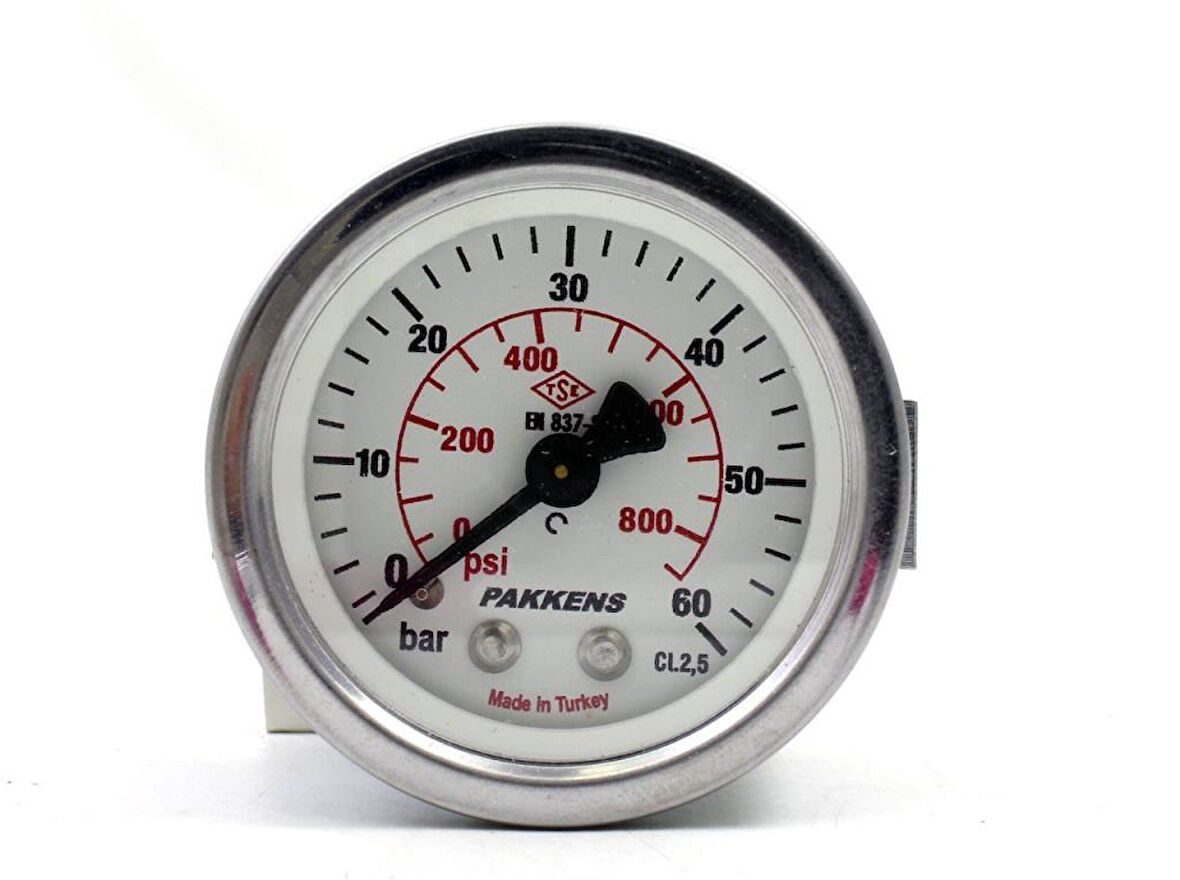 Pakkens 0-60 Bar 50 mm Panotipi Arkadan Bağlantılı Kuru Manometre G 1/8 inç