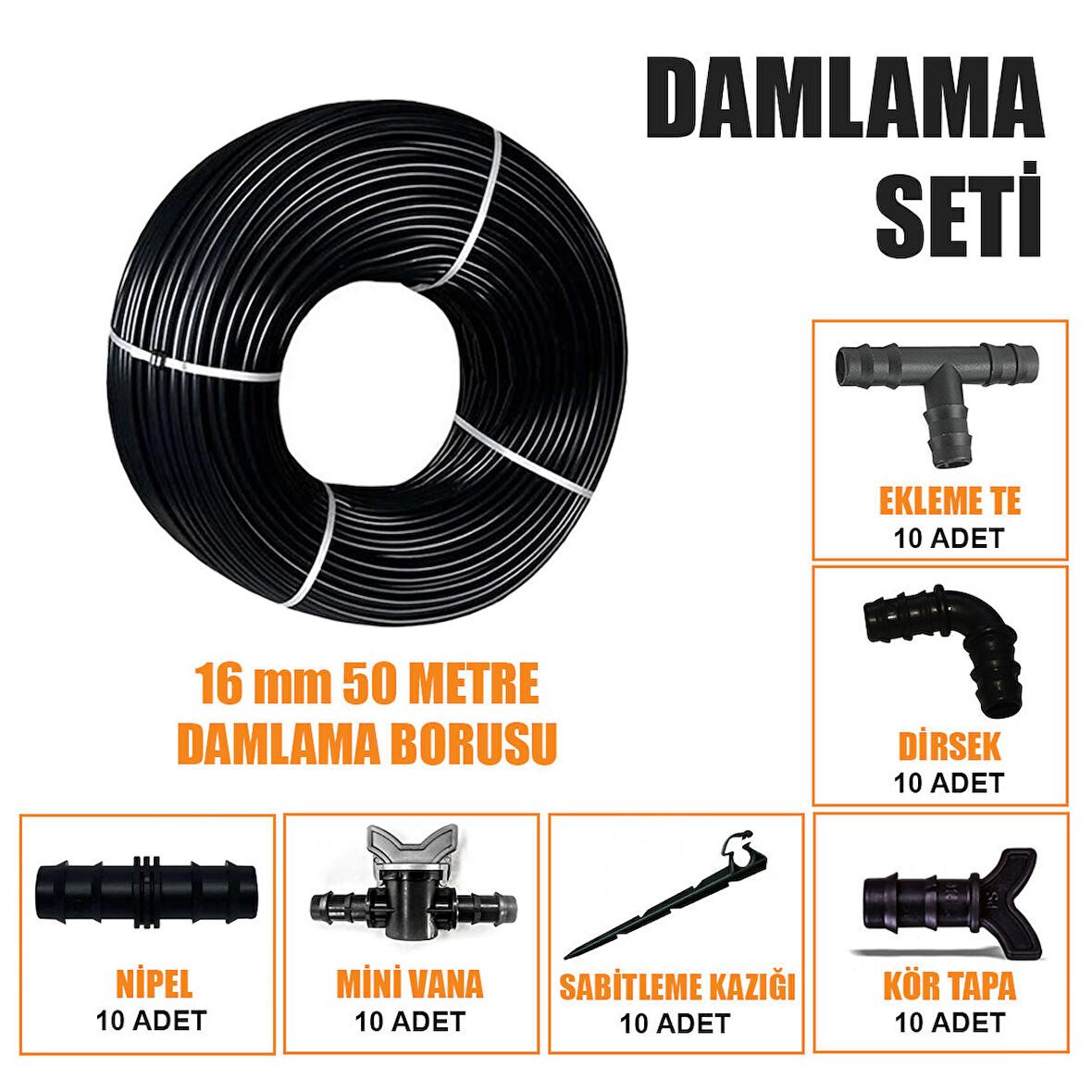 DELİKLİ 50 METRE DAMLA SULAMA SİSTEMİ DAMLAMA BORUSU VE EK PARÇALARI BAHÇE AĞAÇ FİDAN SEBZE SULAMA EKİPMANLARI DAMLAMA HORTUMU