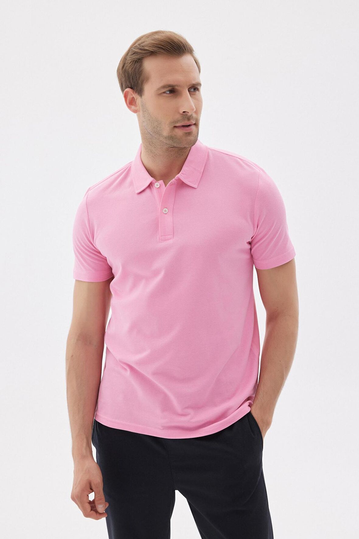 Erkek Basic Polo Yaka Tişört (Regular Fit) Pembe