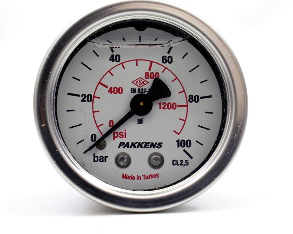 Pakkens 0-100 Bar 50 mm Arkadan Bağlantılı Gliserinli Manometre G 1/4 inç